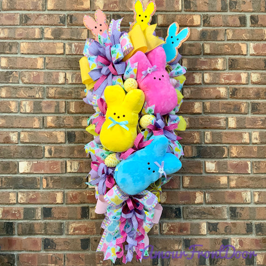 Easter Peeps Swag - Bunny Cookie Door Hanger | Pink Yellow Blue Plush Peeps Spring Decor 2026