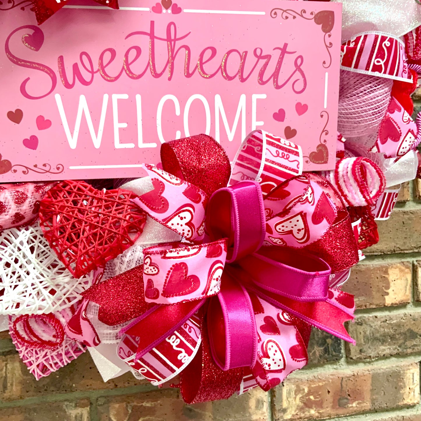Valentine's Day Wreath - Sweethearts Welcome Heart Door Hanger | Pink Red Love Decor with Glitter & Velvet Ribbons 2026