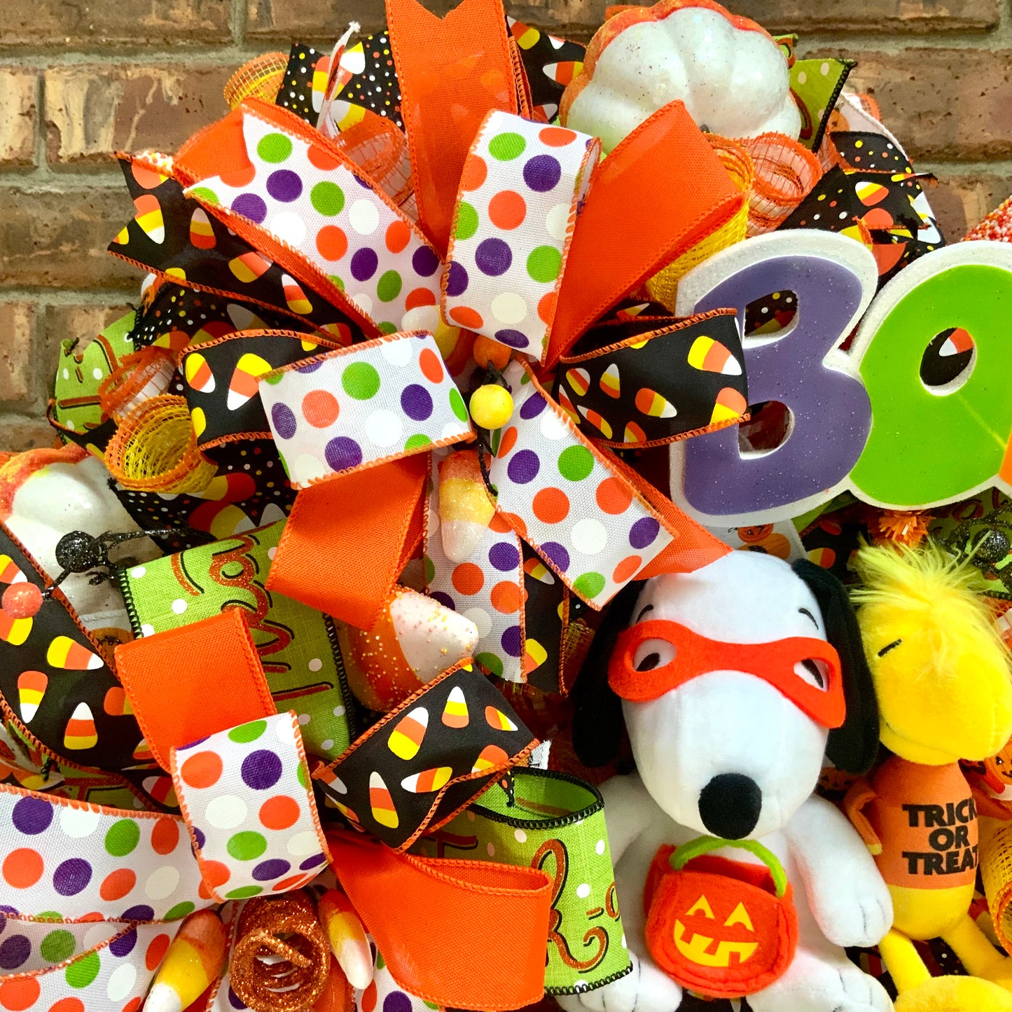 Snoopy Halloween Wreath - Trick or Treat Boo Door Hanger | Pumpkin Candy Corn Orange Purple 2026
