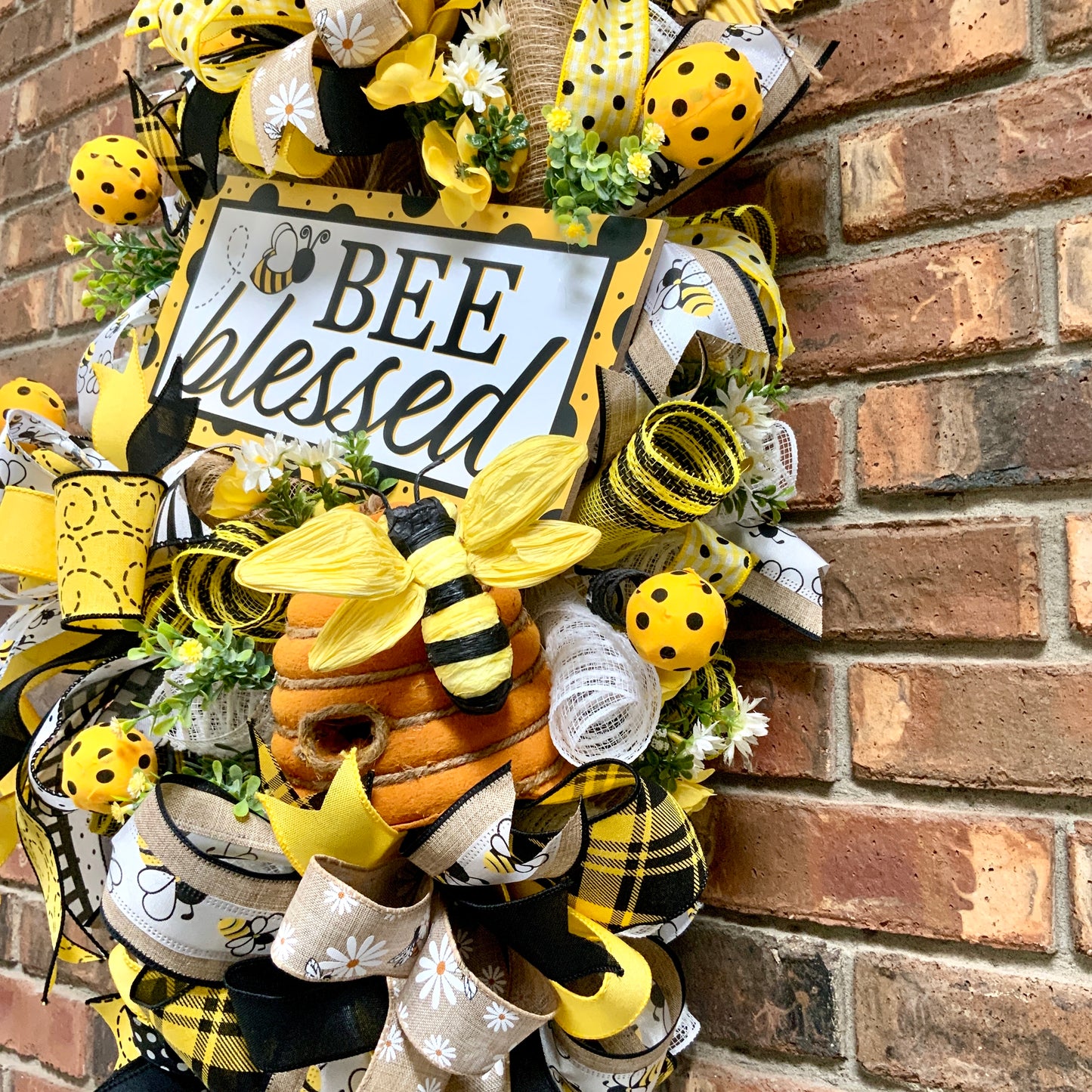 Bee Wreath, Bee Blessed Swag, Large Bee Door Hanger, Bee Hive Decor, Custom Order
