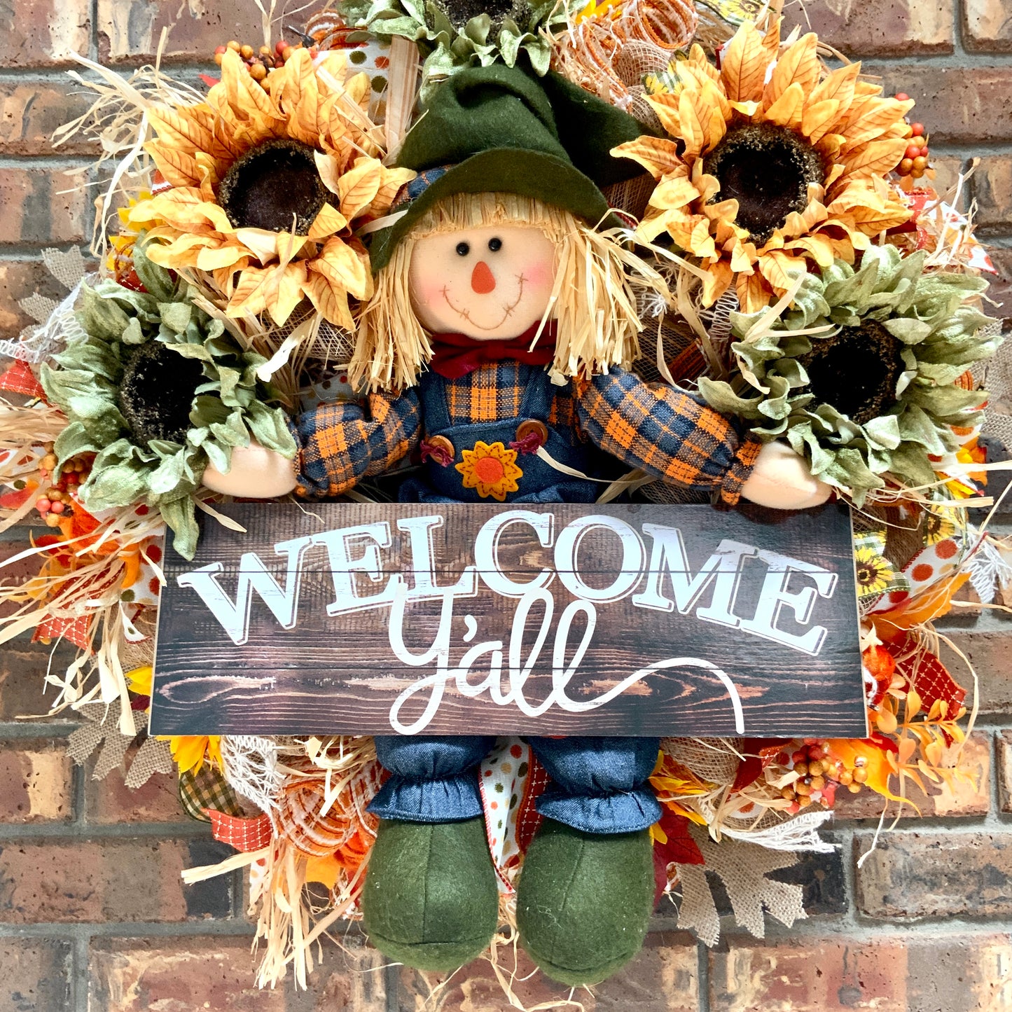 Fall Scarecrow Wreath, Fall Welcome Wreath, Fall Scarecrow Decor, Fall Wreath For Front Door, Fall Sunflower Door Hanger, Fall Farmhouse Wreath