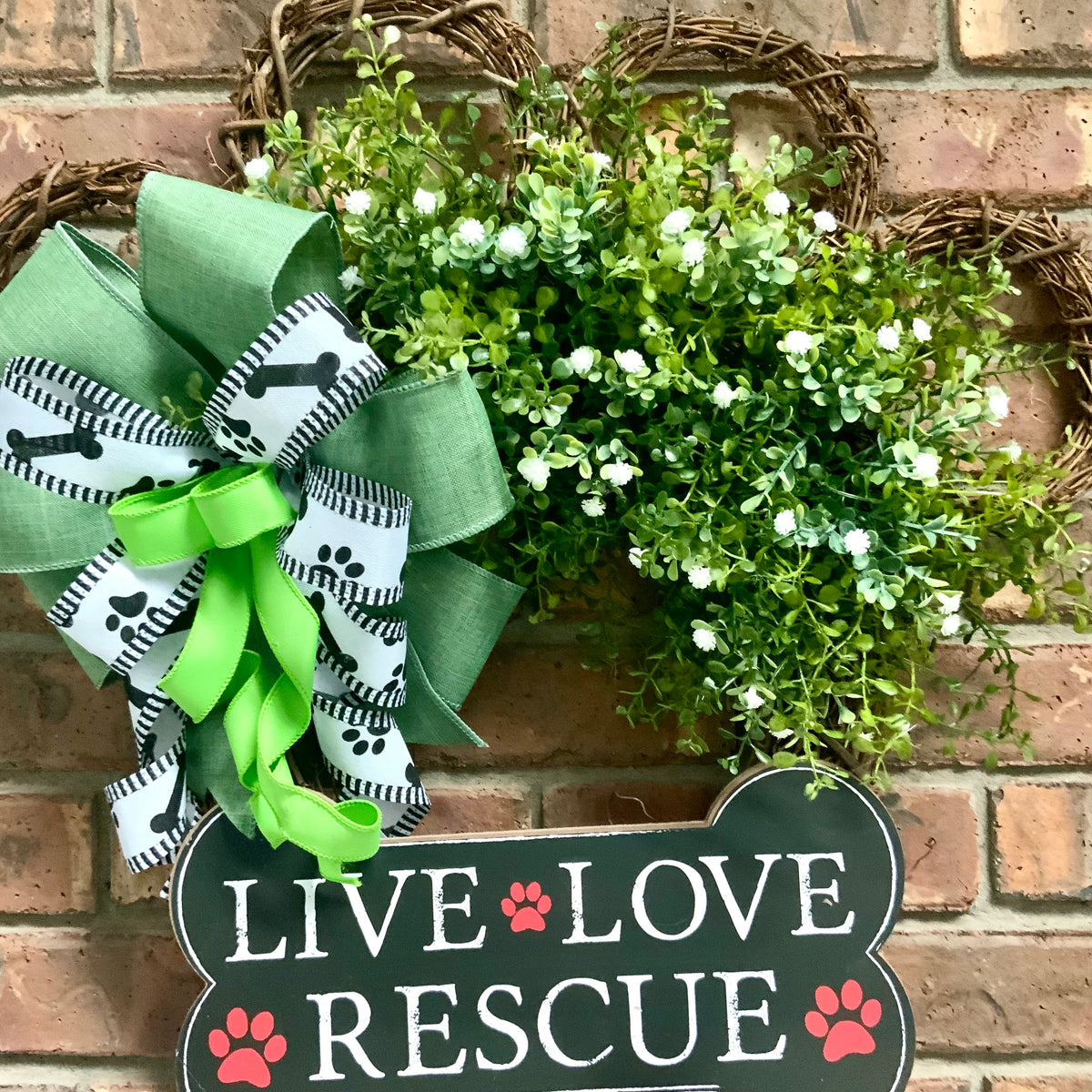 Dog Wreath, Live Love Rescue Wreath, Grapevine Paw Print Wreath, Dog Paw Print Wreath, Rescue Wreath, Custom Order