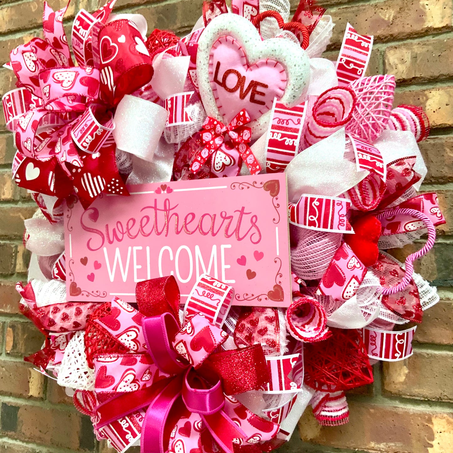 Valentine's Day Wreath - Sweethearts Welcome Heart Door Hanger | Pink Red Love Decor with Glitter & Velvet Ribbons 2026