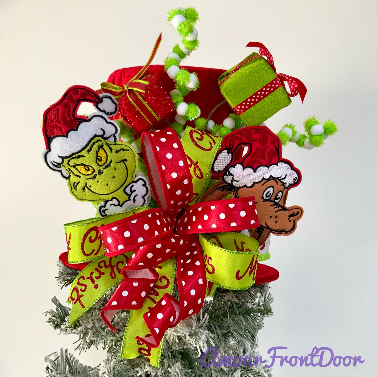 Grinch Christmas Tree Topper Hat - Merry Christmas Tree Topper | Red Green Grinch Decor 2026