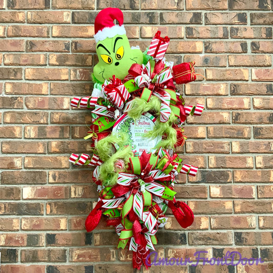 Grinch Swag, Large Grinch Door Hanger, Christmas Grinch Wreath, Custom Order
