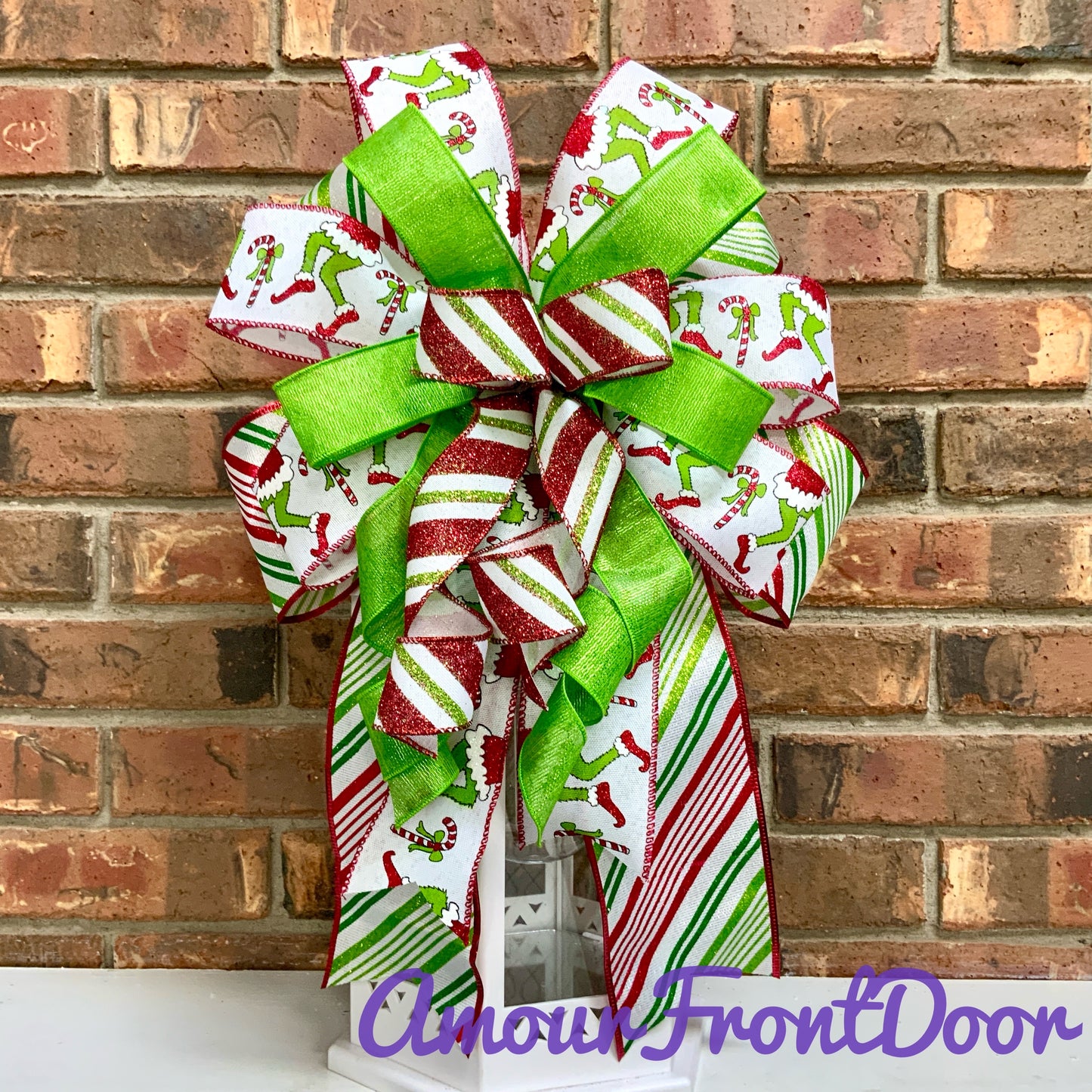 Christmas Bow for Lanterns, Grinch Bow, Christmas Mailbox Decor, Grinch Decor, Christmas Sconce Bow, Christmas Bow For Wreaths