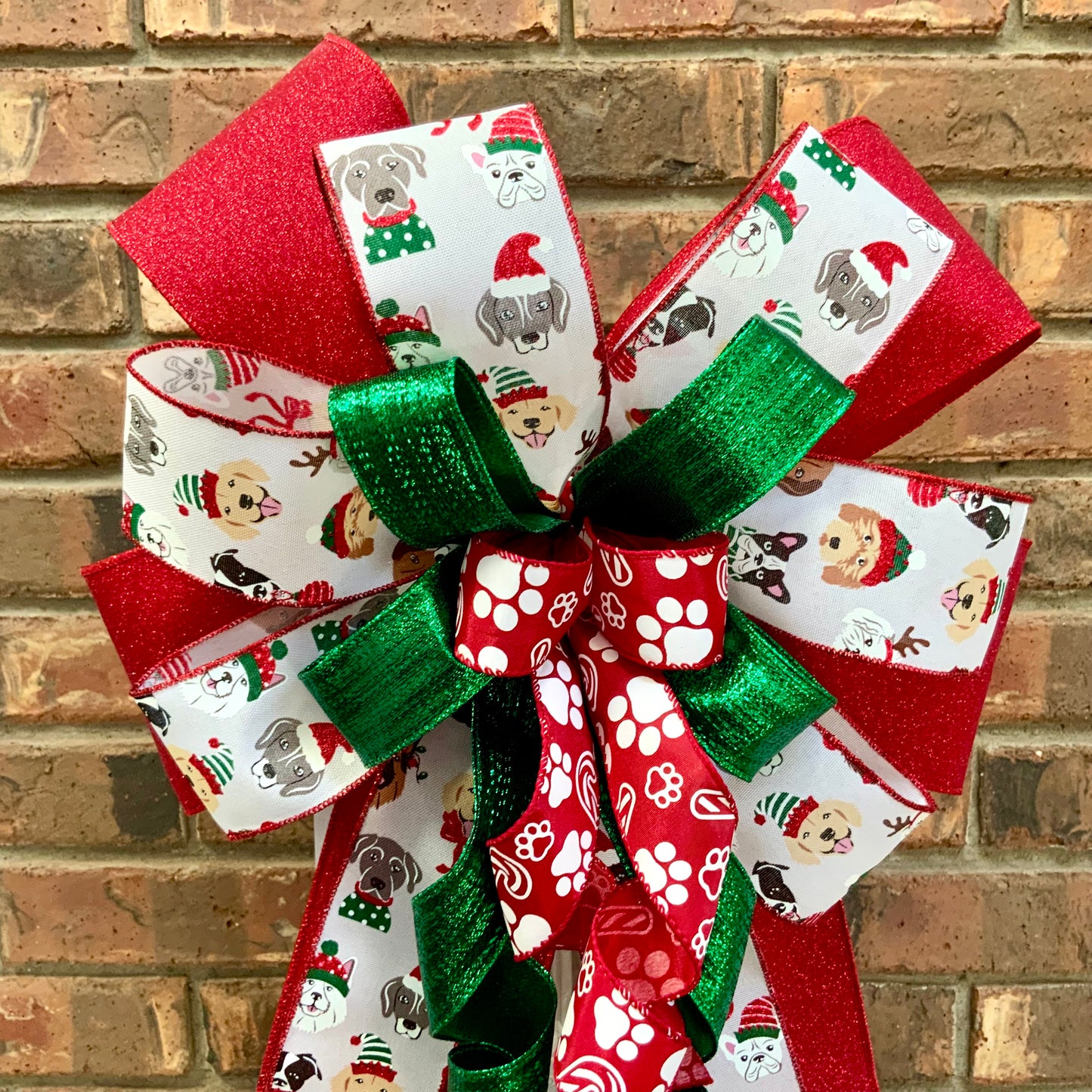 Dog Christmas Bow - Festive Paw Print & Candy Cane Lantern Bow | Holiday Dog Decor 2025