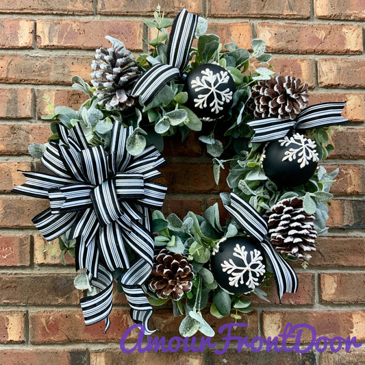 Elegant Winter Wreath, Winter Lambs Ear Wreath, Winter Wreath, Winter Snowflake Wreath, Winter Grapevine Wreath, Winter Door Hanger