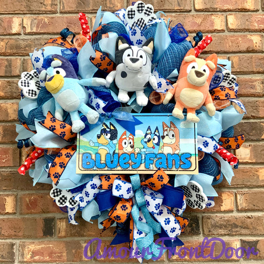 Bluey Wreath, Bluey and Bingo Wreath, Bluey and Muffin Wreath, Bluey Decor, Muffin Decor, Dog Wreath, Dog Decor