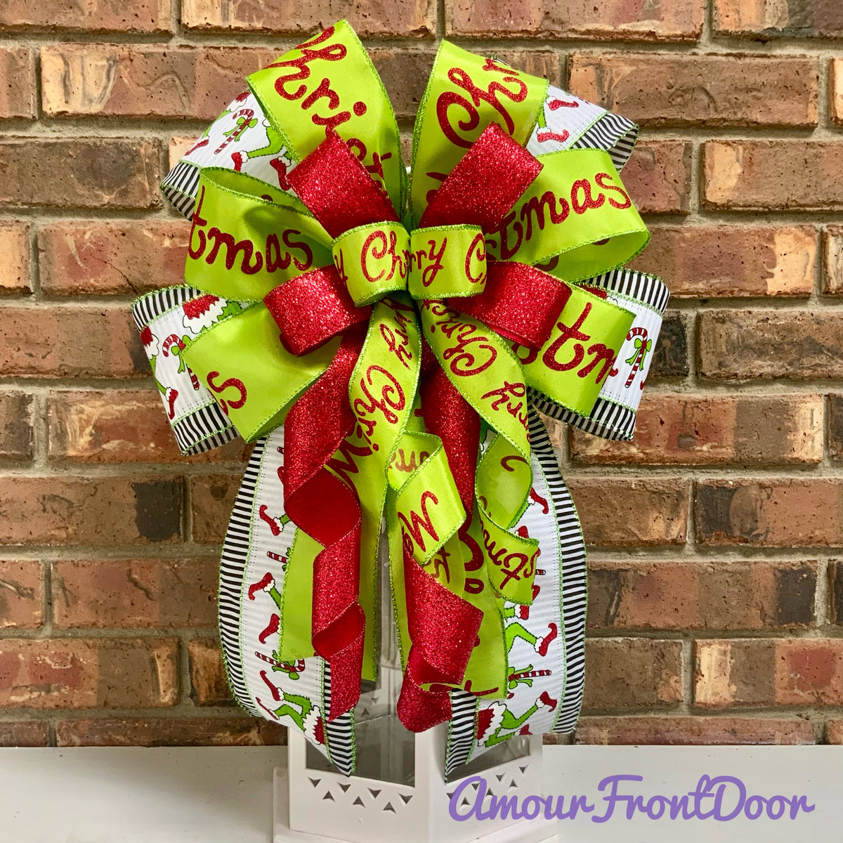 Grinch Bow For Wreath, Christmas Grinch Bow, Grinch Mailbox Bow, Grinch Lantern Bow, Christmas Sconce Bow, Grinch Decor 2026