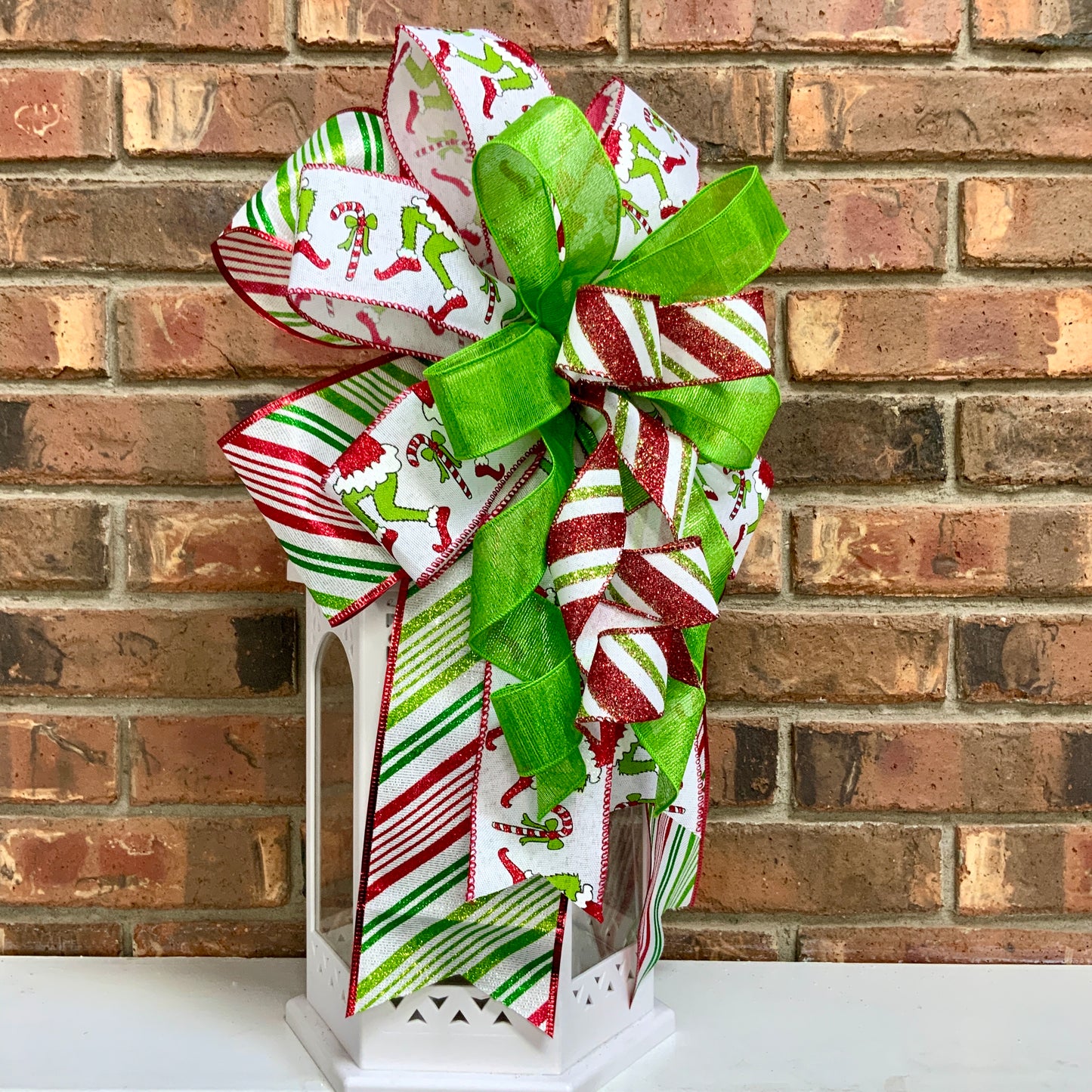 Christmas Bow for Lanterns, Grinch Bow, Christmas Mailbox Decor, Grinch Decor, Christmas Sconce Bow, Christmas Bow For Wreaths