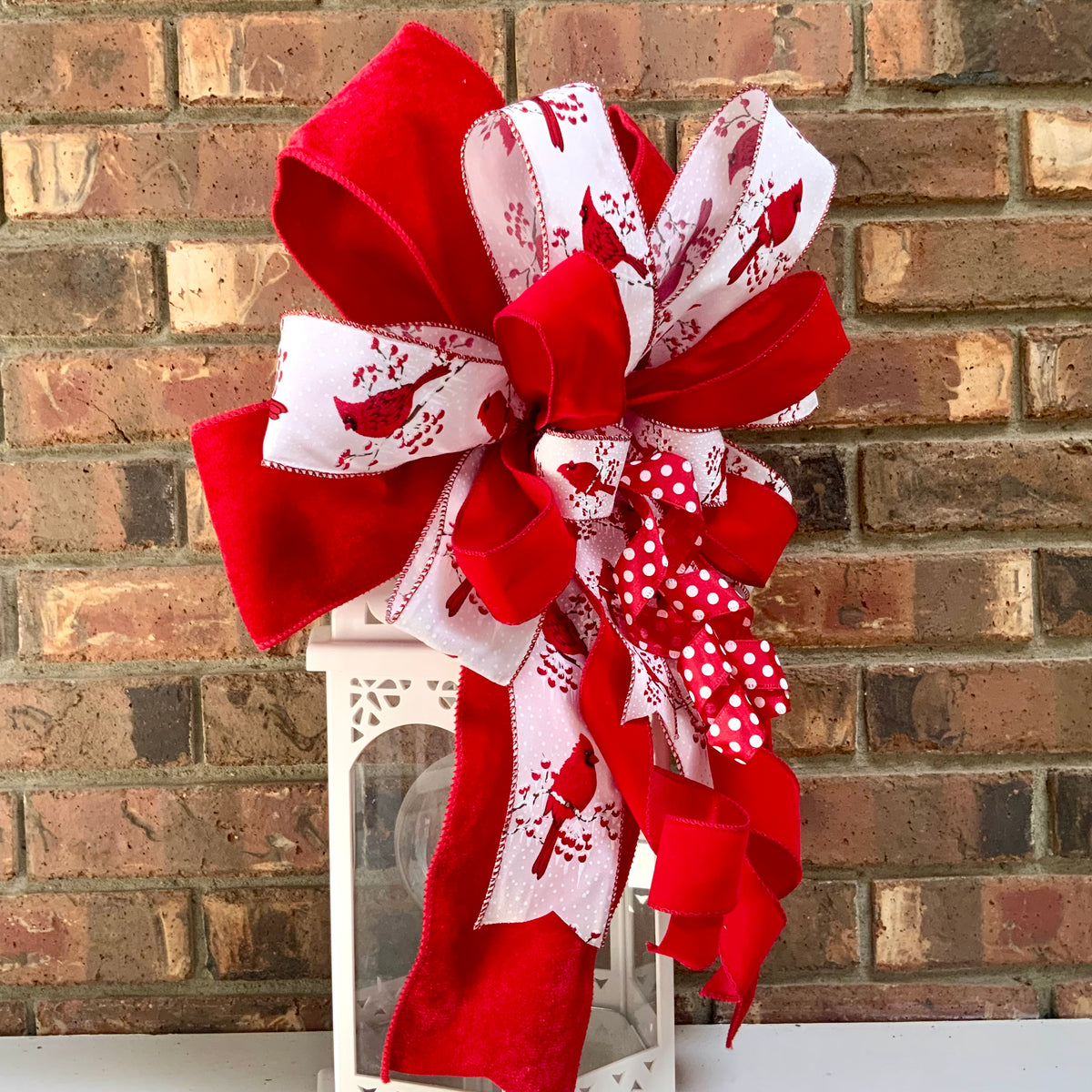 Red Cardinal Christmas Bow for Lanterns, Wreaths & Mailboxes | Winter Holiday Sconce Bow 2026