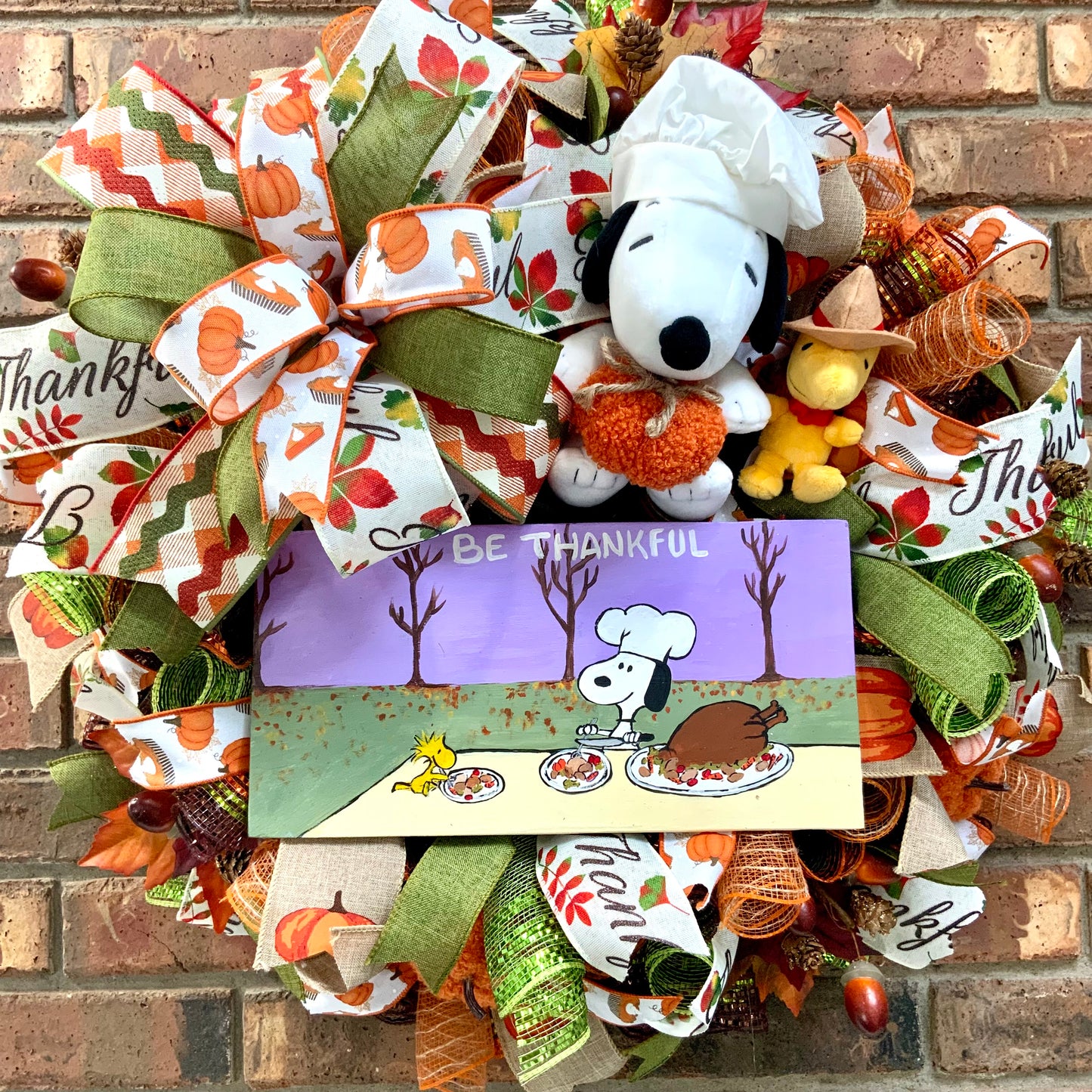 Thanksgiving Snoopy Wreath, Thanksgiving Peanuts Decor, Fall Snoopy Wreath, Snoopy and Woodstock Decor, Fall Pumpkin Door Hanger, Custom Order