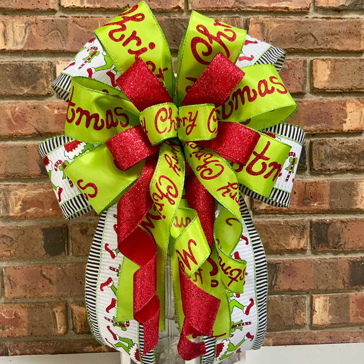 Grinch Bow For Wreath, Christmas Grinch Bow, Grinch Mailbox Bow, Grinch Lantern Bow, Christmas Sconce Bow, Grinch Decor 2026