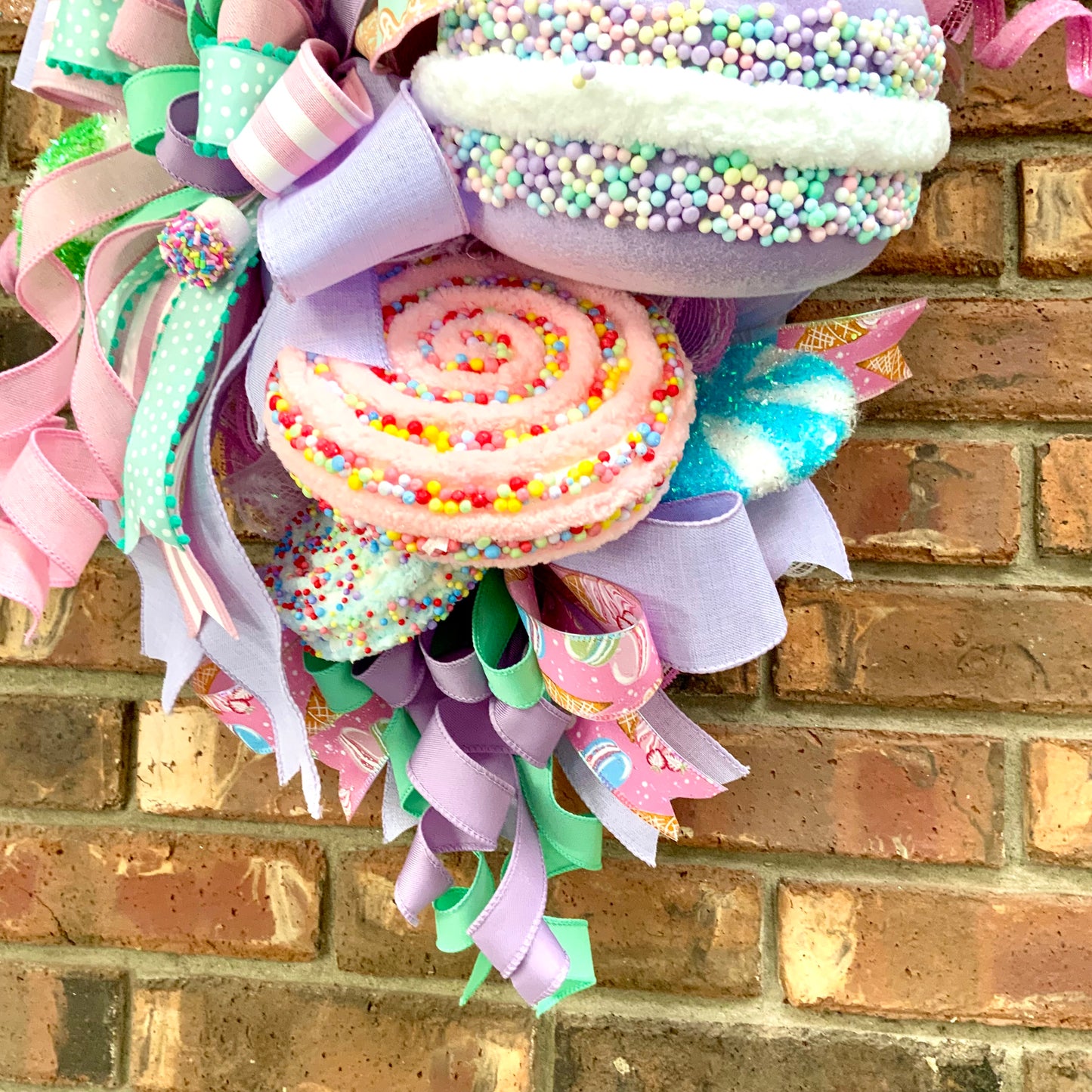 Modern Christmas Wreath - Pastel Candy Door Hanger with Macarons & Gingerbread | Large Holiday Decor