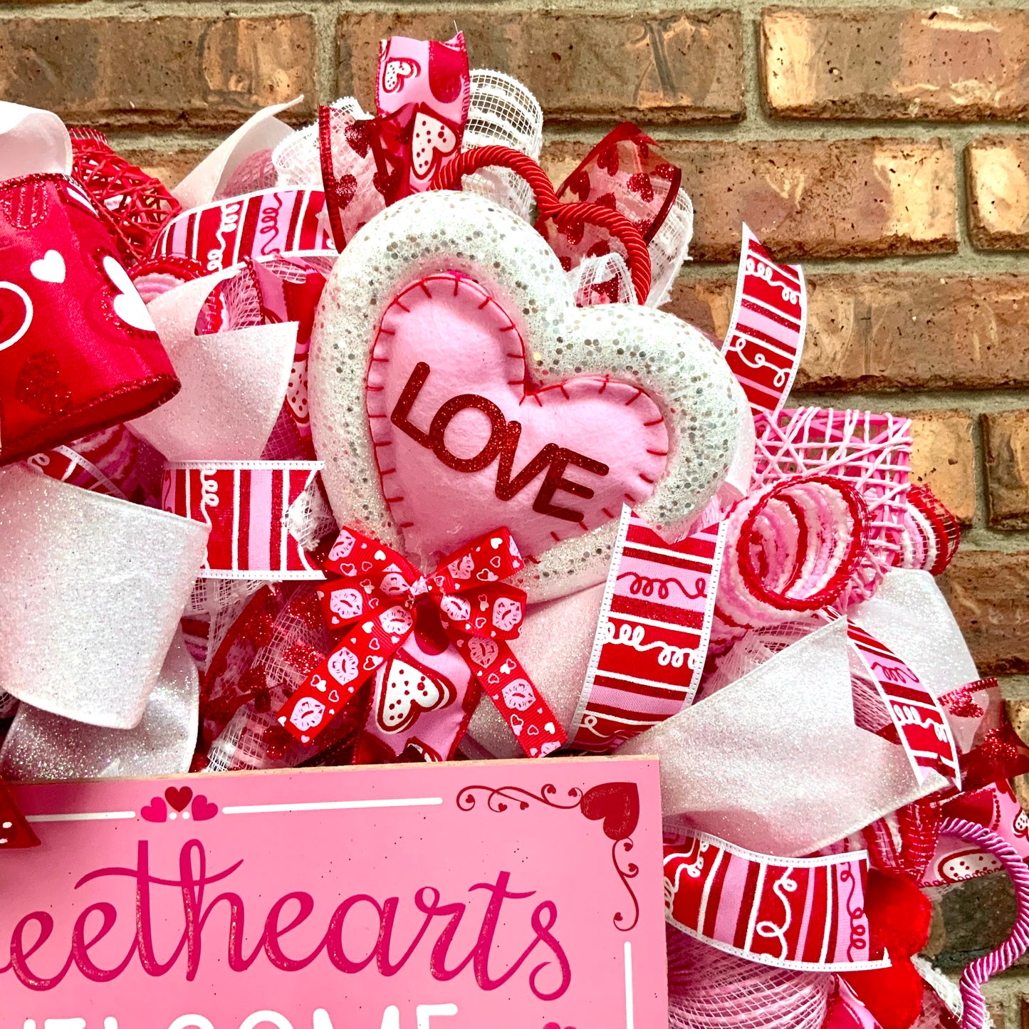Valentine's Day Wreath - Sweethearts Welcome Heart Door Hanger | Pink Red Love Decor with Glitter & Velvet Ribbons 2026