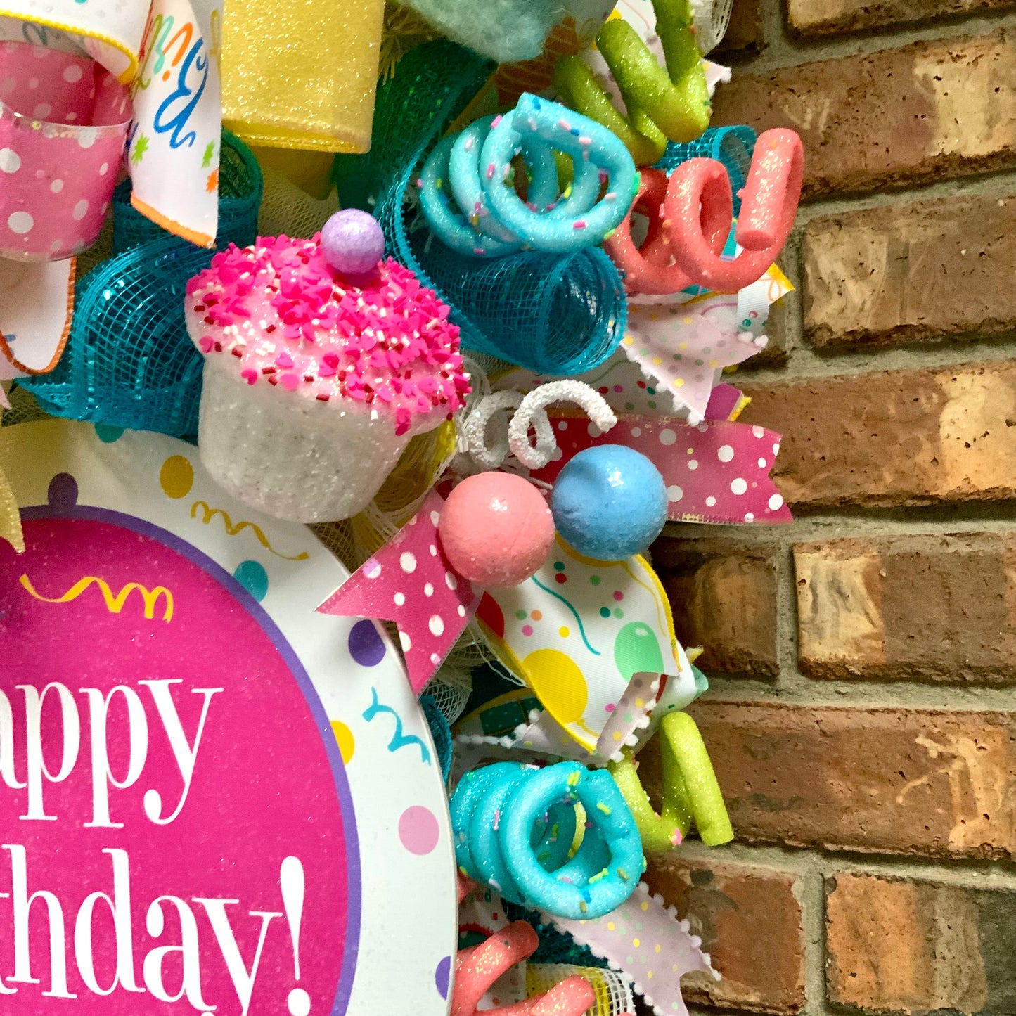 Happy Birthday Swag - Cupcake Ice Cream Cake Door Hanger | Bright Blue Pink Yellow Party Decor | Custom Order
