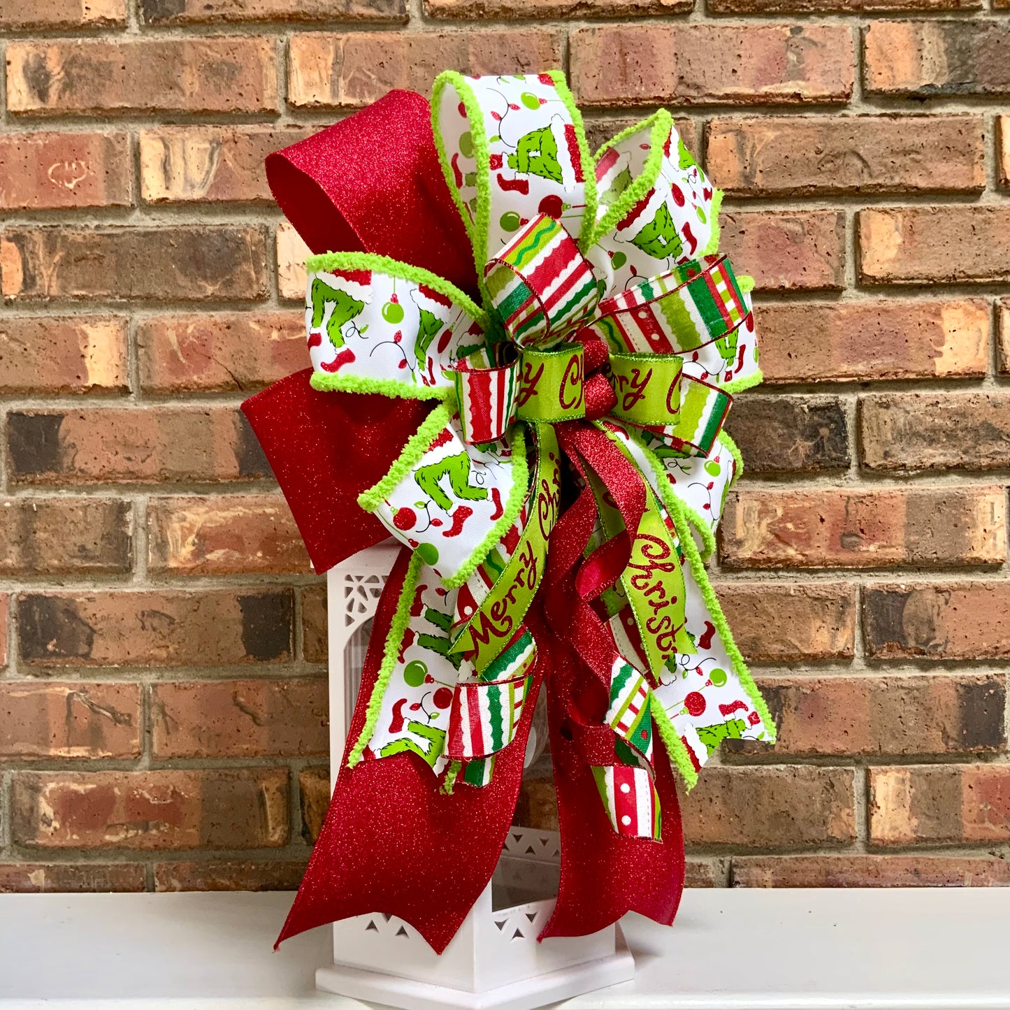Christmas Bow for Lanterns, Grinch Bow, Christmas Mailbox Decor, Grinch Decor, Christmas Sconce Bow, Christmas Bow For Wreaths, 2025