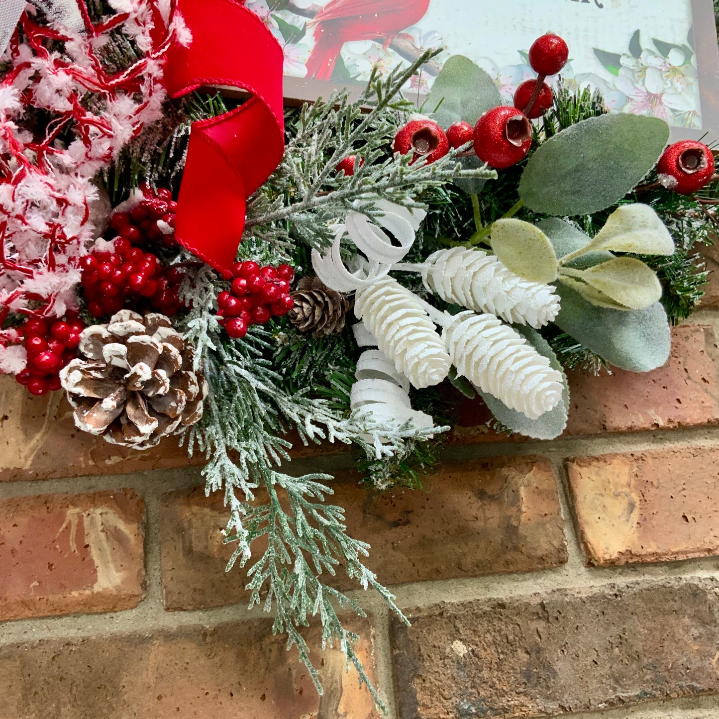 Red Cardinal Wreath, Red Cardinal Decor, Winter Wreath, Flocked Winter Wreath, Red Cardinal Door Hanger, Country Farmhouse Winter Wreath, Winter Evergreen Wreath