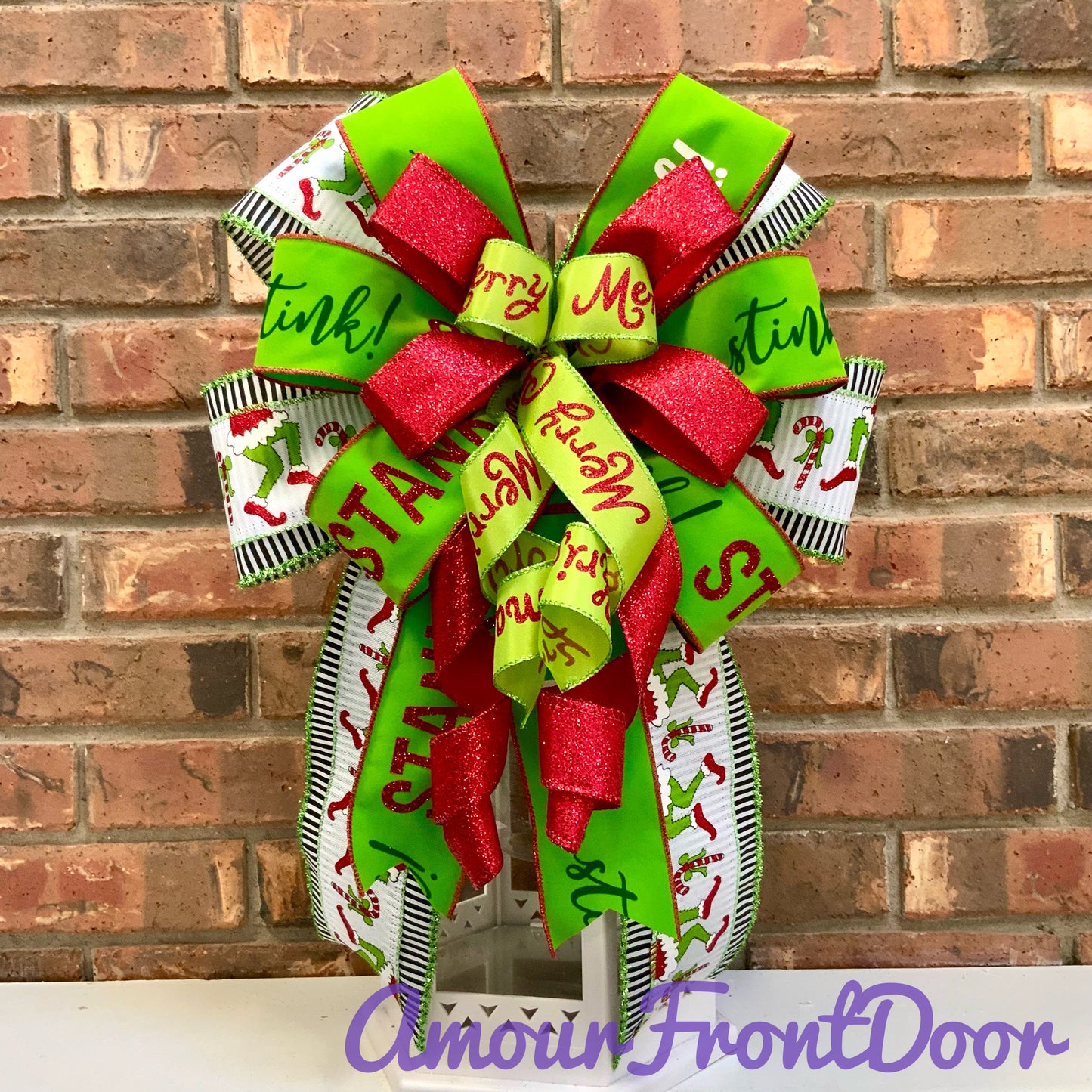 Christmas Bow for Lanterns, Grinch Bow, Christmas Mailbox Decor, Grinch Decor, Christmas Sconce Bow, Christmas Bow For Wreaths, 2024