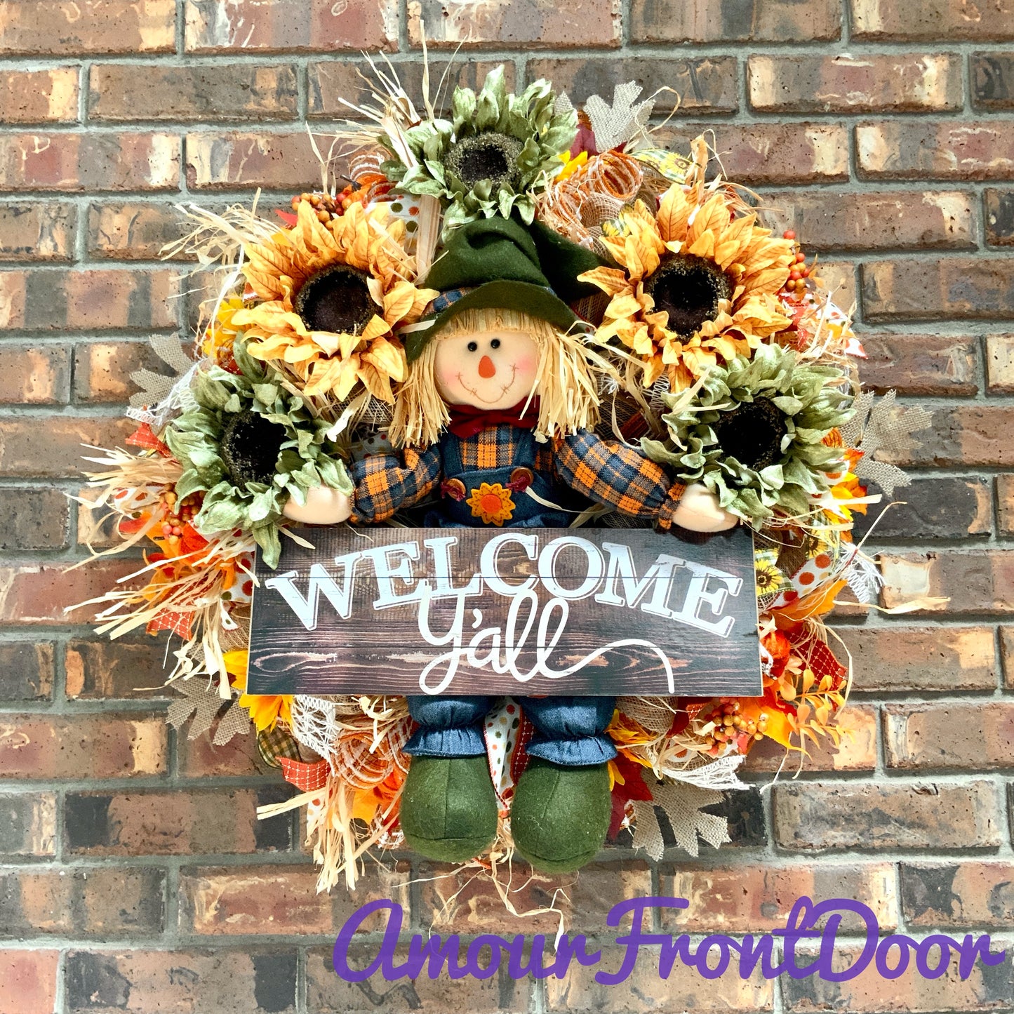 Fall Scarecrow Wreath, Fall Welcome Wreath, Fall Scarecrow Decor, Fall Wreath For Front Door, Fall Sunflower Door Hanger, Fall Farmhouse Wreath