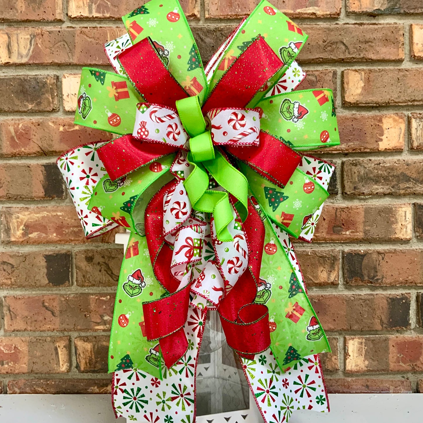 Christmas Bow for Lanterns, Grinch Bow, Christmas Mailbox Decor, Grinch Decor, Christmas Sconce Bow, Christmas Bow For Wreaths, 2024