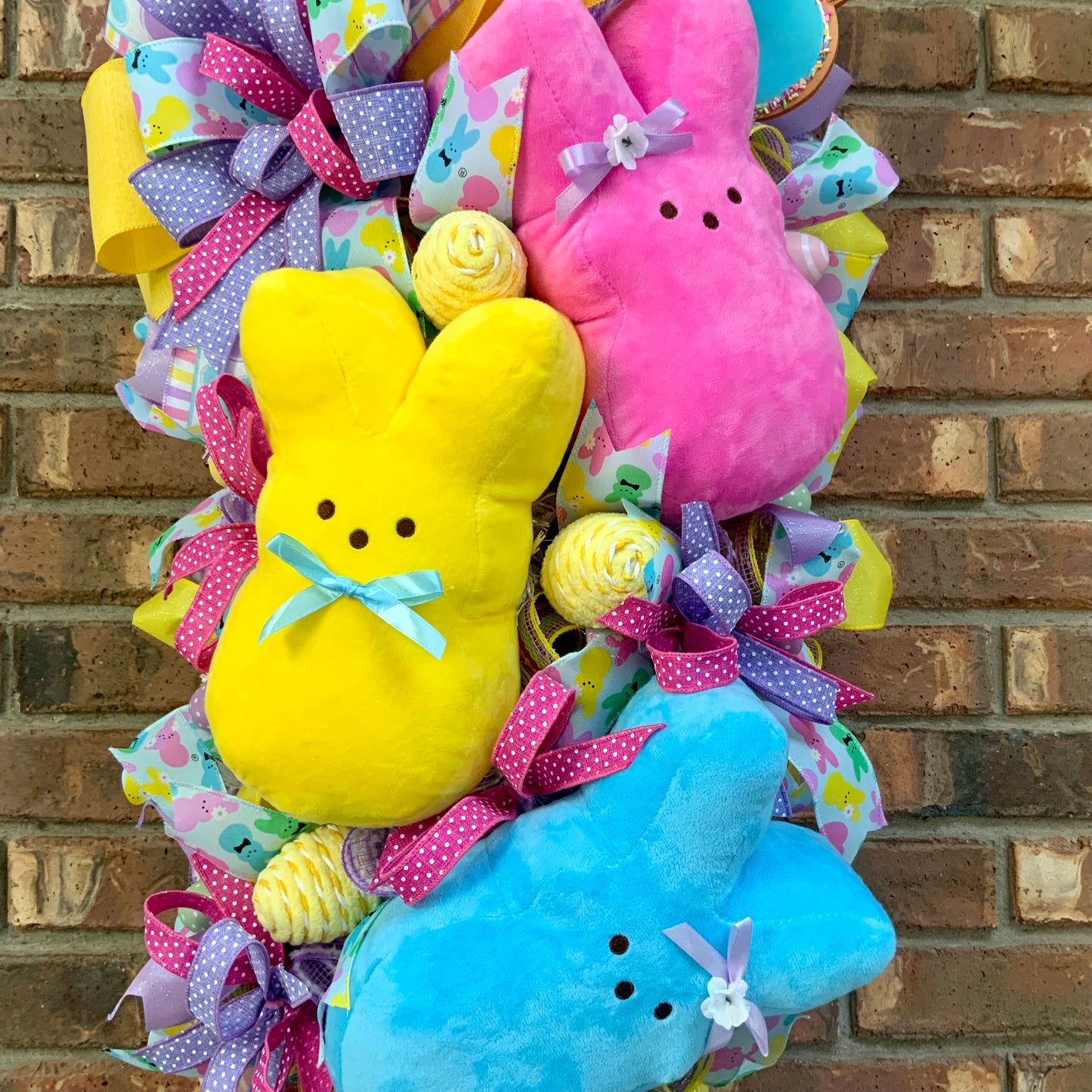 Easter Peeps Swag - Bunny Cookie Door Hanger | Pink Yellow Blue Plush Peeps Spring Decor 2026
