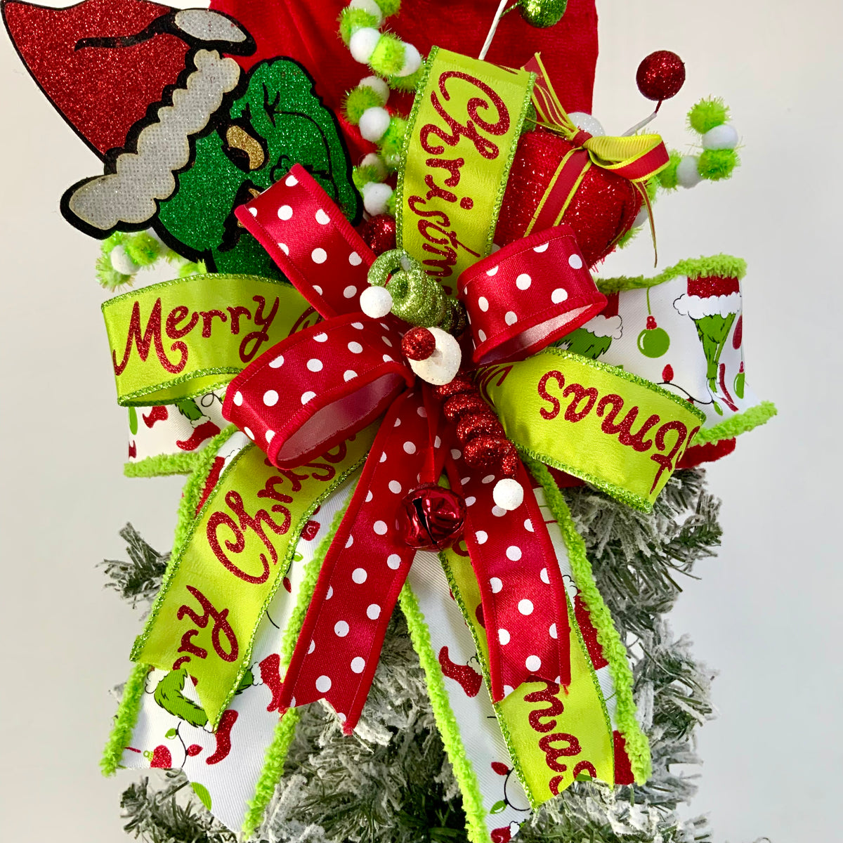 Grinch Christmas Tree Topper Hat - Merry Christmas Tree Topper | Red Green Grinch Decor 2026