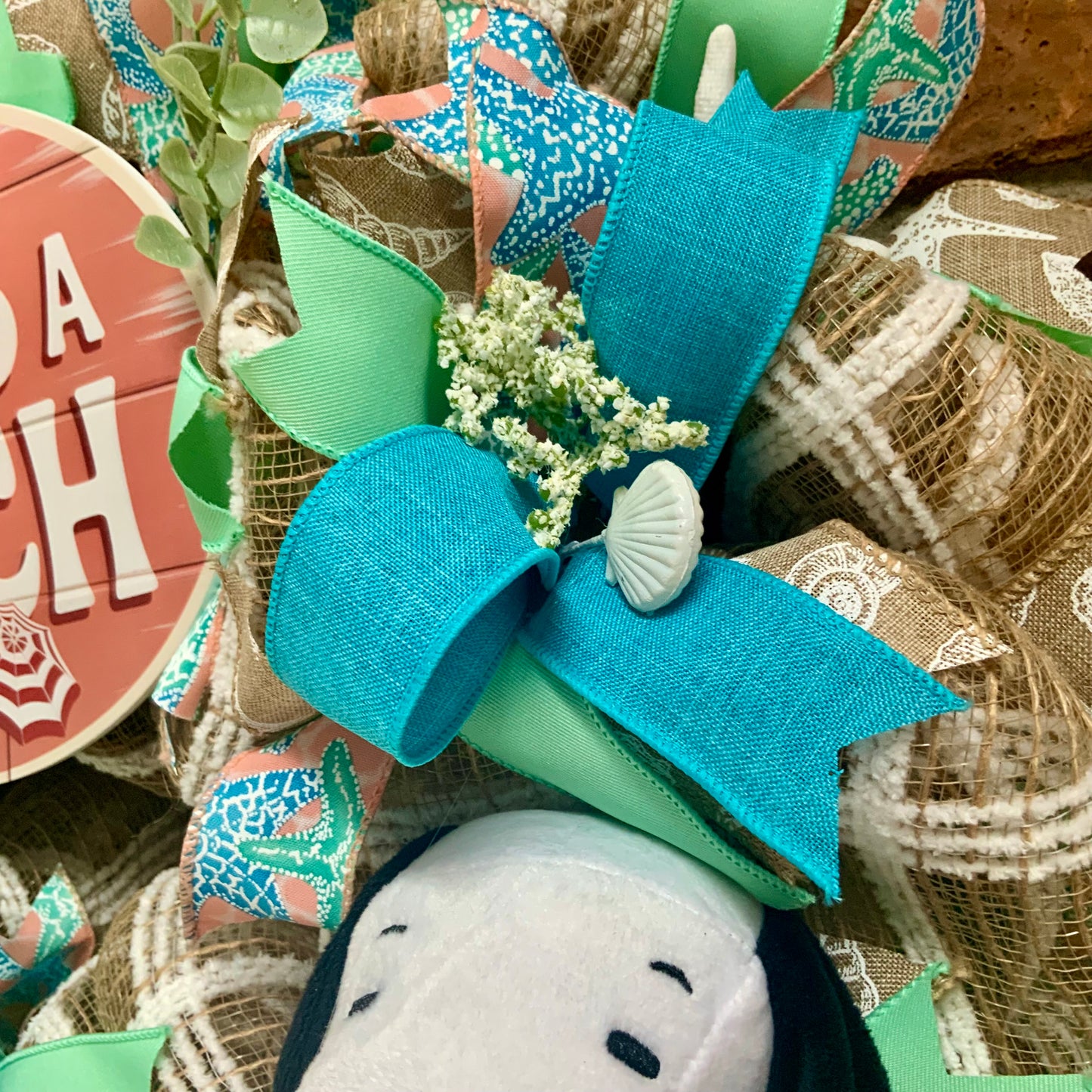 Snoopy Beach Wreath - Life's A Beach Door Hanger | Teal Blue Starfish Seashell Summer Coastal Decor 2026