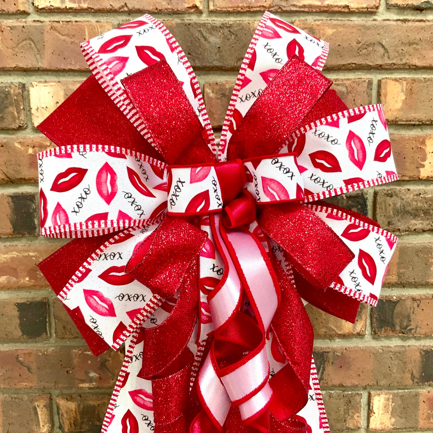 Valentine's Day Bow - Pink Red Heart Lantern Bow with Glitter & Conversation Hearts | Wreath Mailbox Sconce Decor 2025