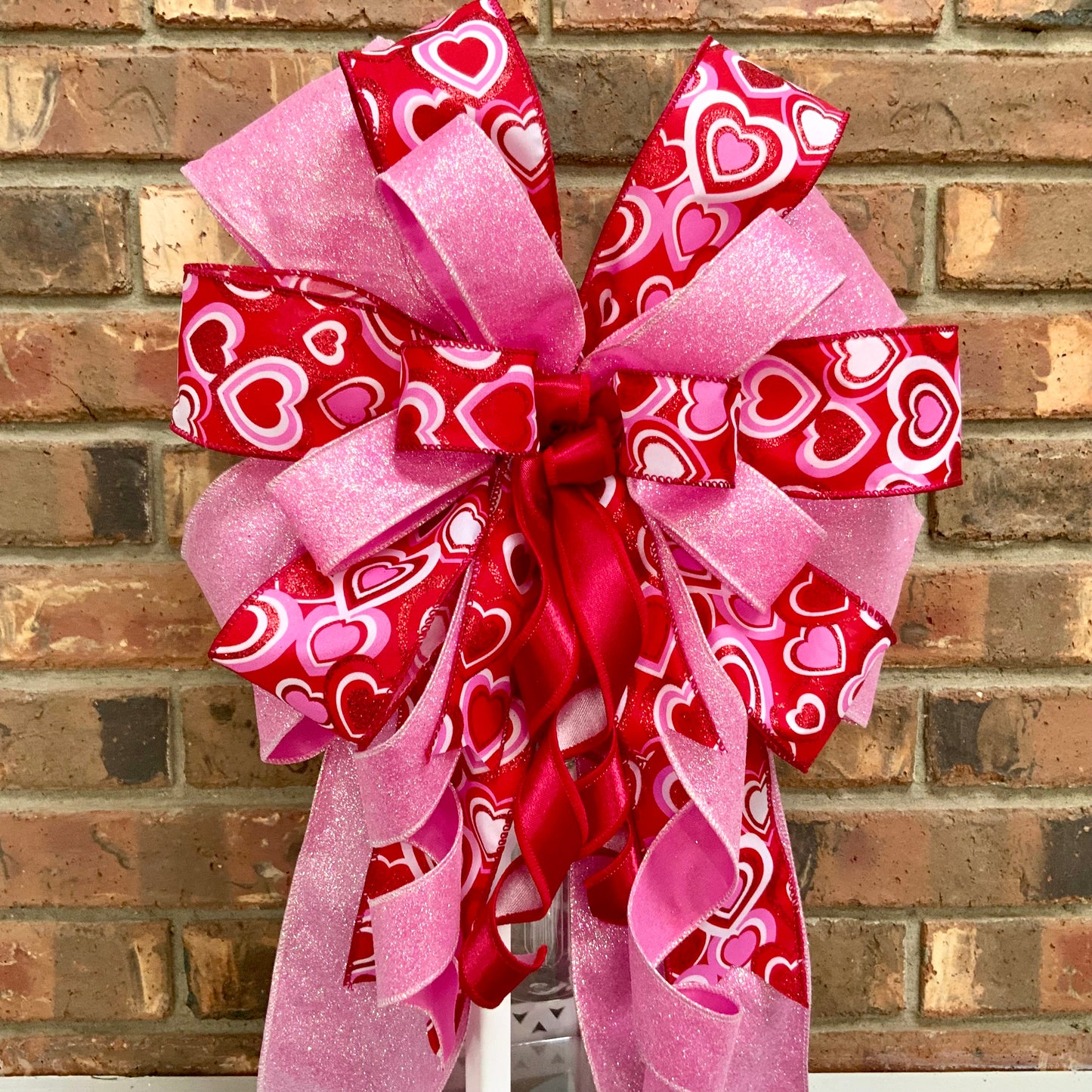 Valentine's Day Bow - Pink Red Heart Lantern Bow with Glitter & Conversation Hearts | Wreath Mailbox Sconce Decor 2025