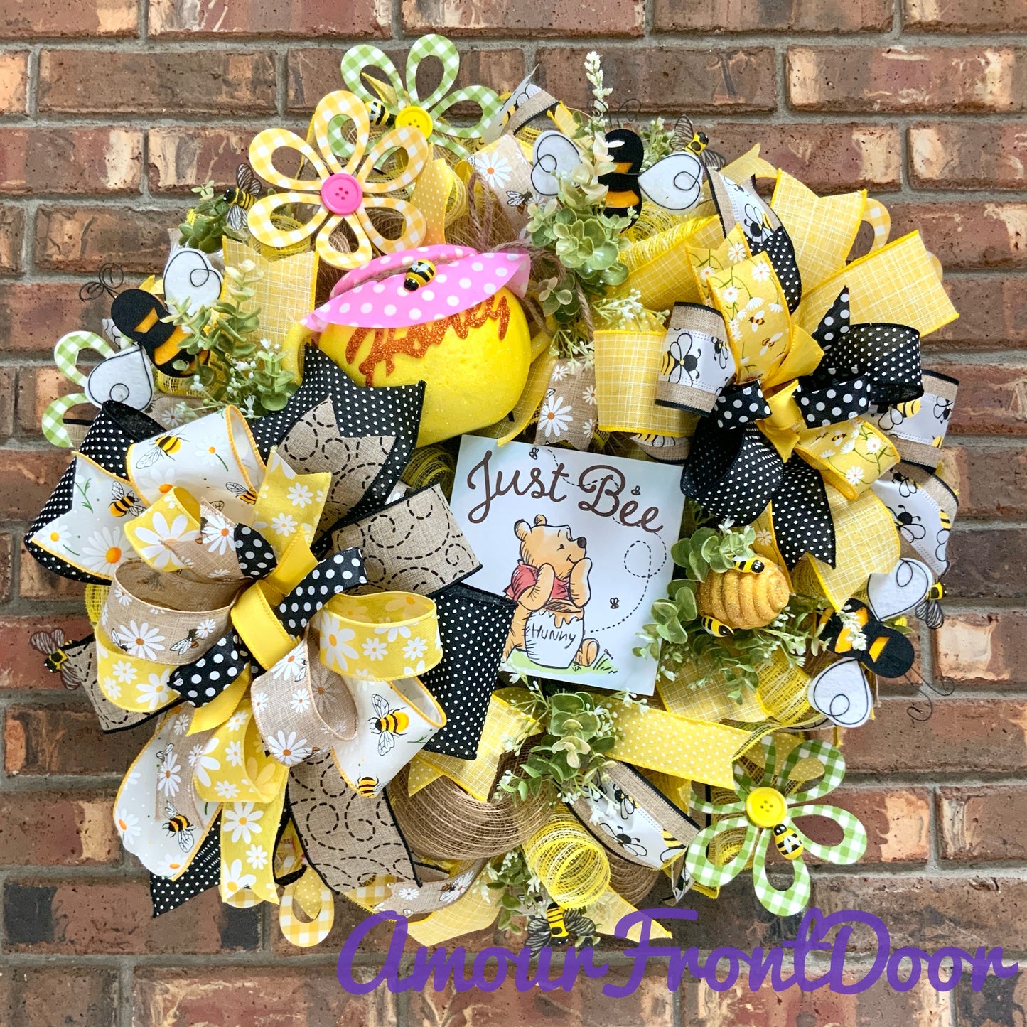 Winnie the Pooh Wreath, Winnie The Pooh Decor, Summer Wreath, Bumble Bee Decor