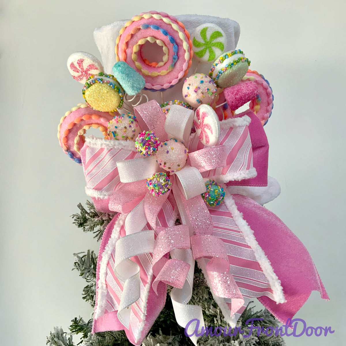 Candy Christmas Tree Topper Hat - Pastel Candy Land Tree Topper | Pink Sweet Treats Holiday Decor 2026