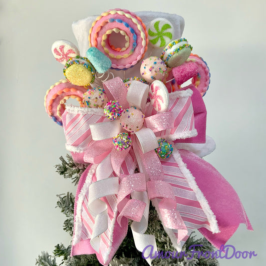 Candy Christmas Tree Topper Hat - Pastel Candy Land Tree Topper | Pink Sweet Treats Holiday Decor 2026