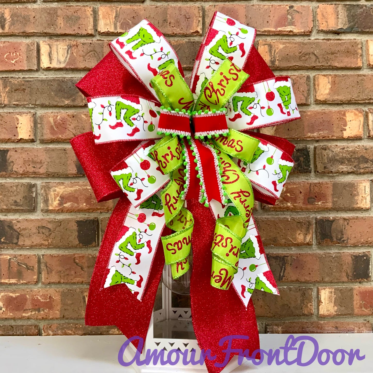 Christmas Bow for Lanterns, Grinch Bow, Christmas Mailbox Decor, Grinch Decor, Christmas Sconce Bow, Christmas Bow For Wreaths, 2024