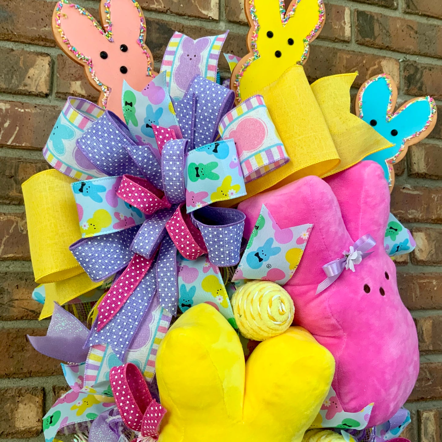 Easter Peeps Swag - Bunny Cookie Door Hanger | Pink Yellow Blue Plush Peeps Spring Decor 2026
