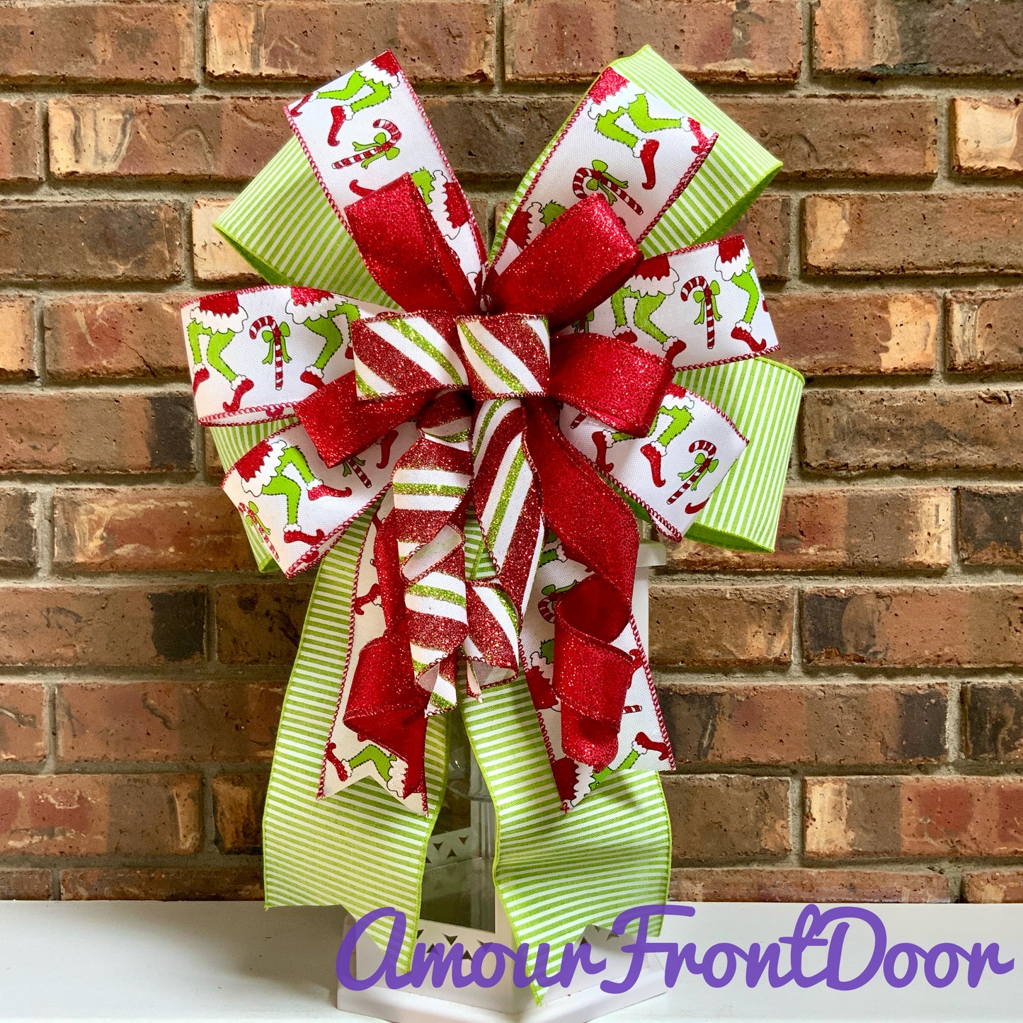 Christmas Bow for Lanterns, Grinch Bow, Christmas Mailbox Decor, Grinch Decor, Christmas Sconce Bow, Christmas Bow For Wreaths, 2024