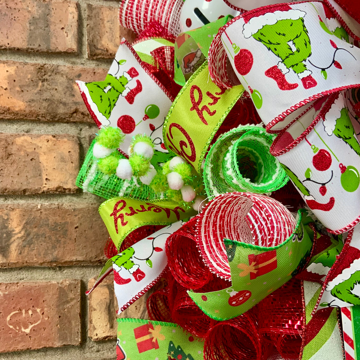 Grinch Christmas Wreath - Happy Who-lidays! | Red & Lime Green Holiday Door Decor 2026
