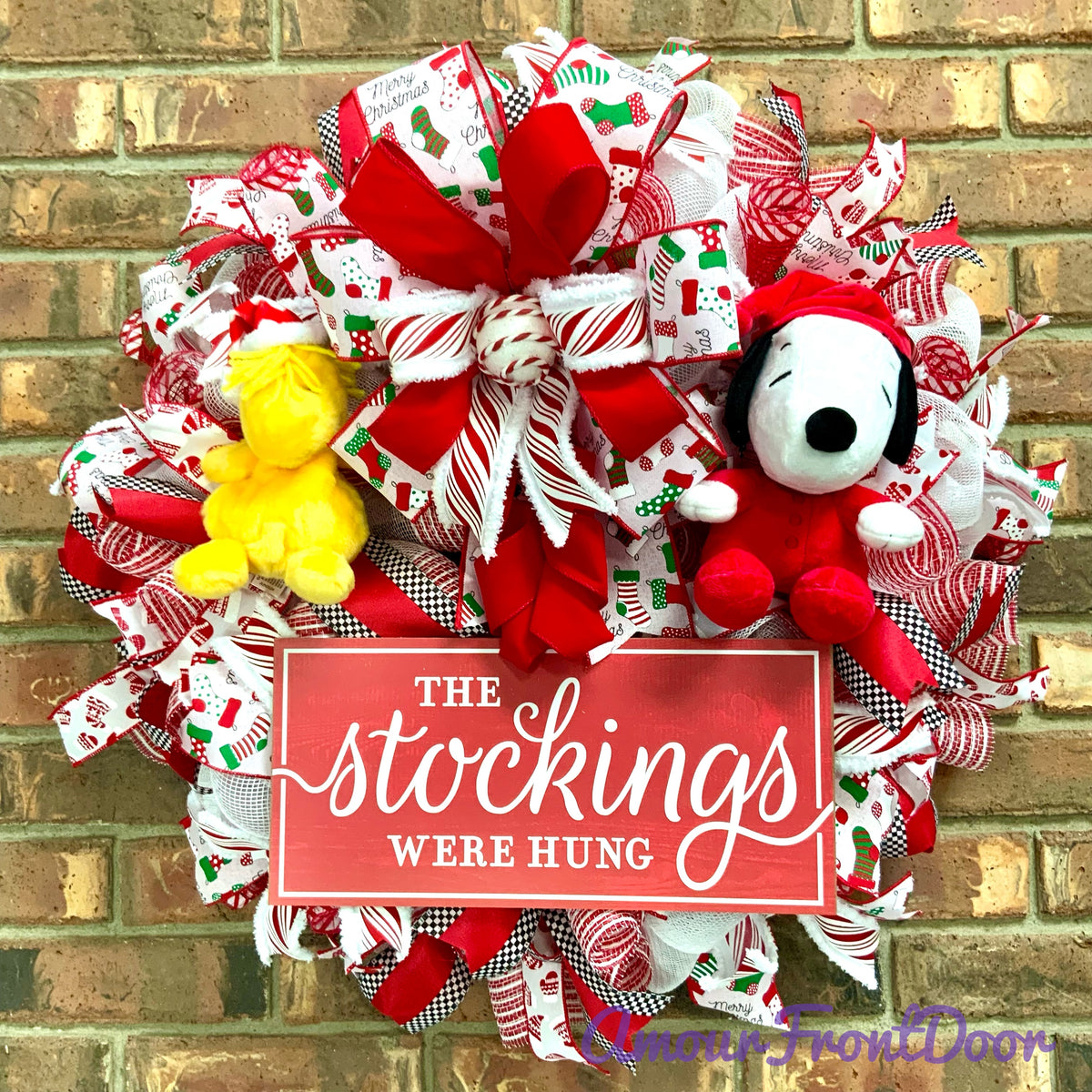 Snoopy Christmas Wreath - The Stockings Were Hung | Snoopy & Woodstock Holiday Door Hanger 2026