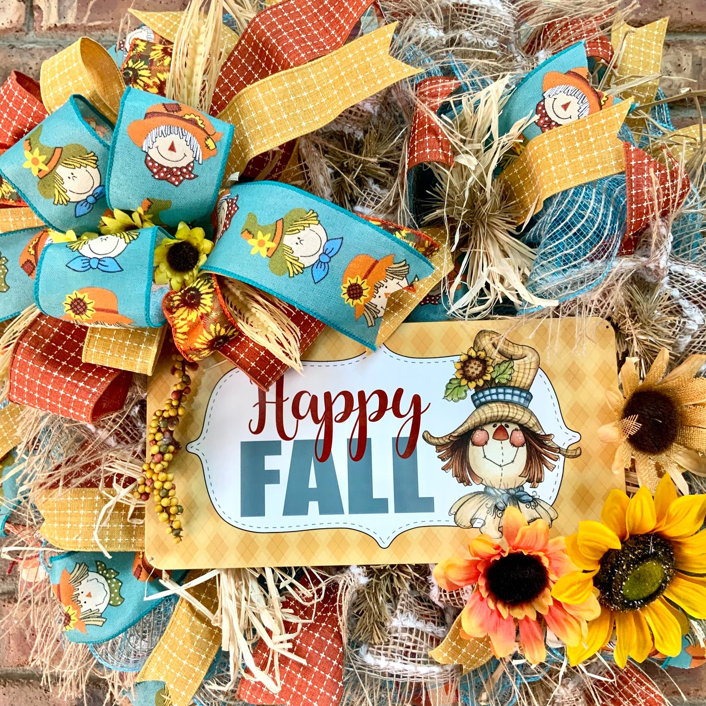 Fall Scarecrow Wreath, Happy Fall Scarecrow, Fall Sunflower Wreath, Fall Straw Wreath, Large Scarecrow Wreath, Fall Country Decor