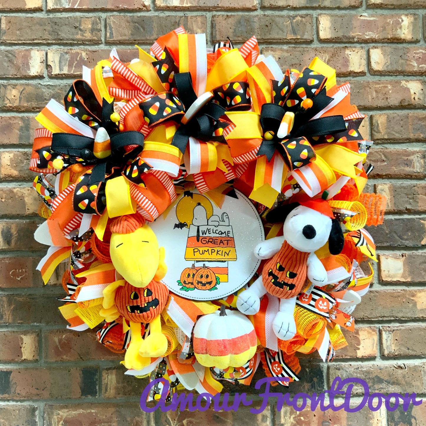 Halloween Snoopy Wreath, Halloween Snoopy Decor, Snoopy and Woodstock Door Hanger, Custom Order