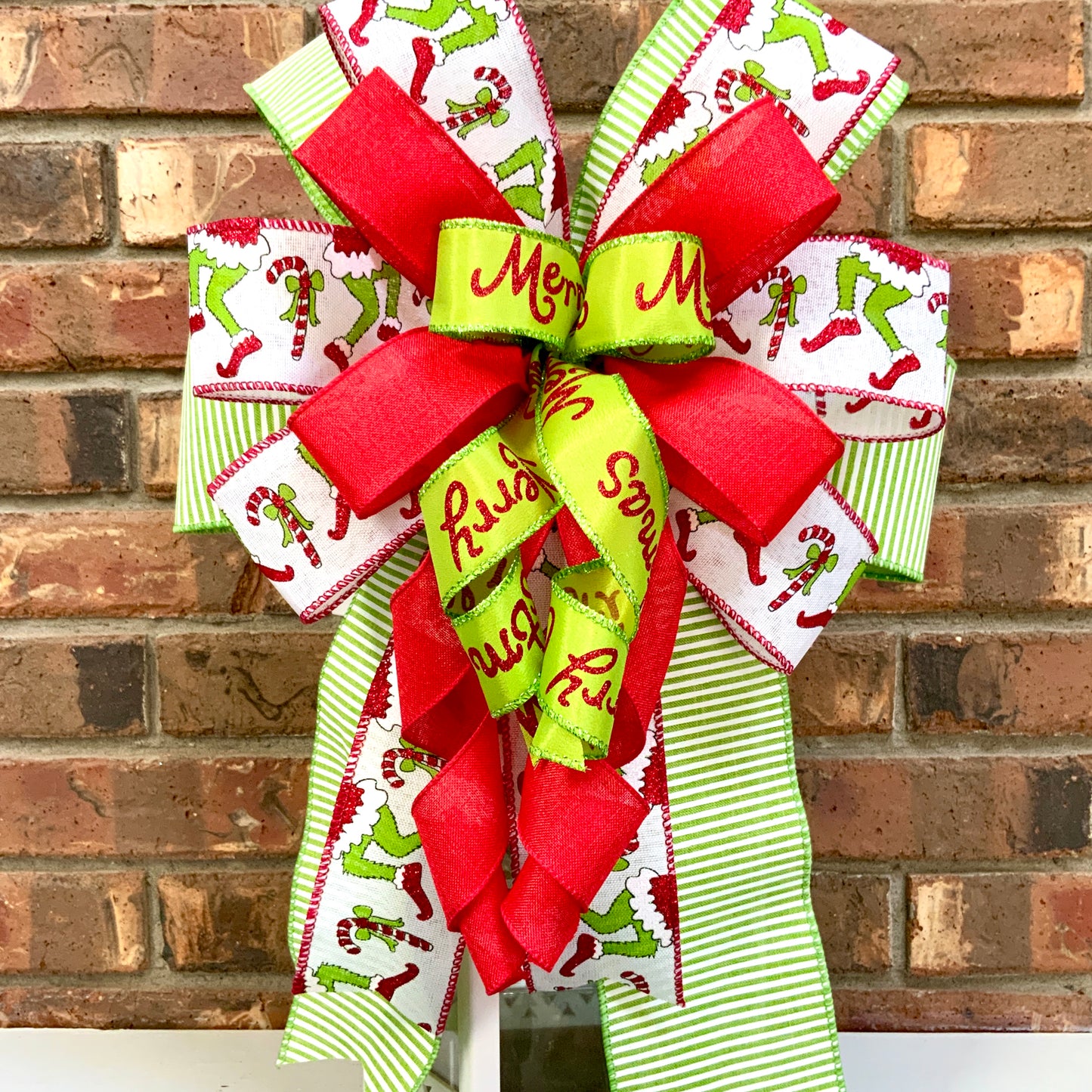 Christmas Bow for Lanterns, Grinch Bow, Christmas Mailbox Decor, Grinch Decor, Christmas Sconce Bow, Christmas Bow For Wreaths