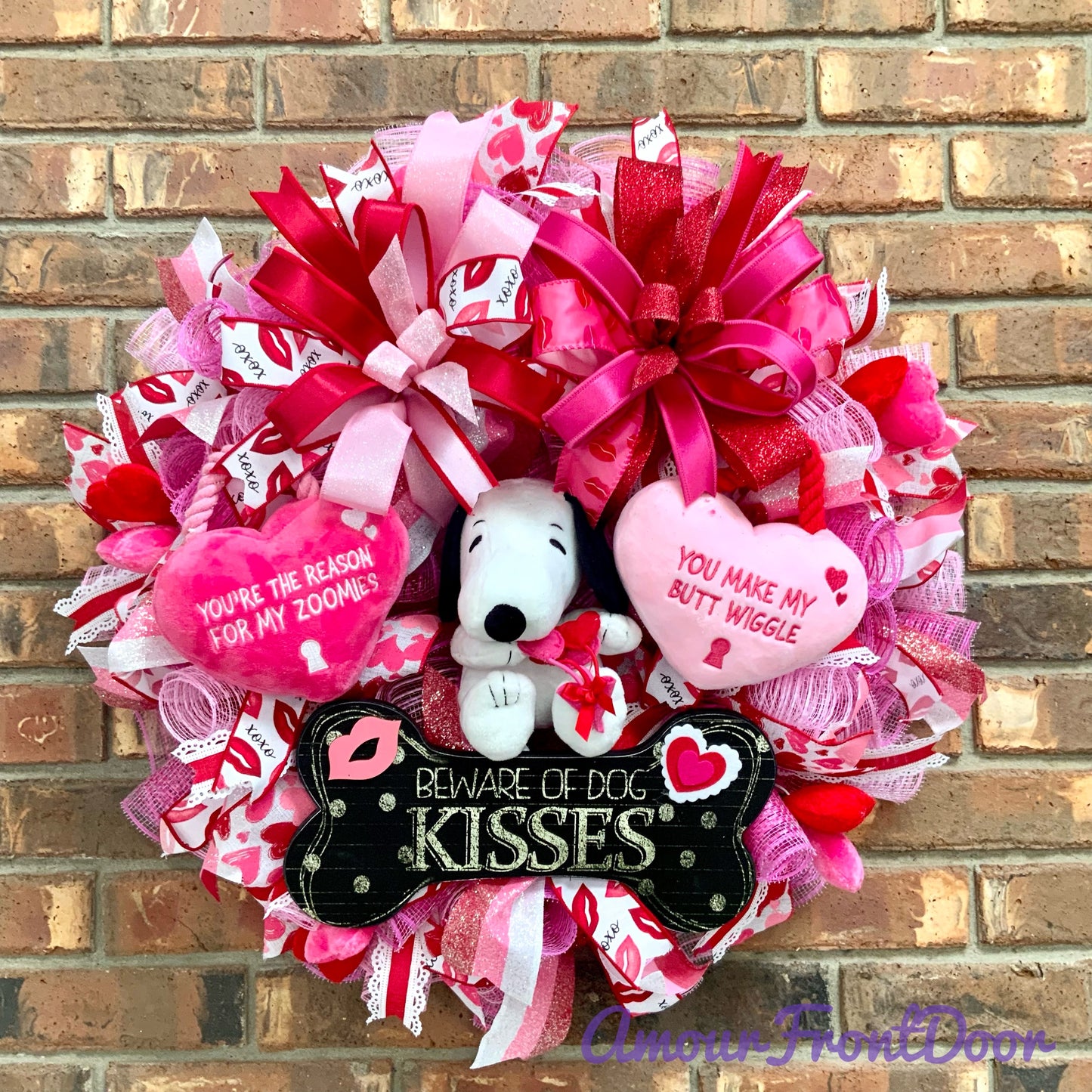 Snoopy Valentine's Wreath - You Make My Butt Wiggle Door Hanger | Dog Kisses & Zoomies Peanuts Decor 2026