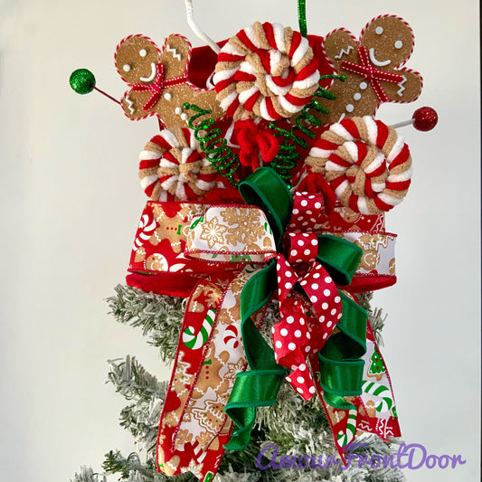 Gingerbread Christmas Tree Topper Hat - Gingerbread Man Tree Topper | Red White Peppermint Holiday Decor 2026