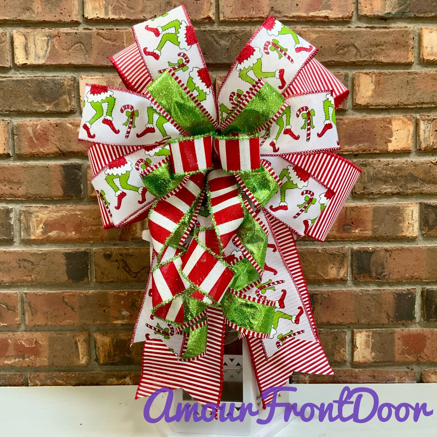 Christmas Bow for Lanterns, Grinch Bow, Christmas Mailbox Decor, Grinch Decor, Christmas Sconce Bow, Christmas Bow For Wreaths