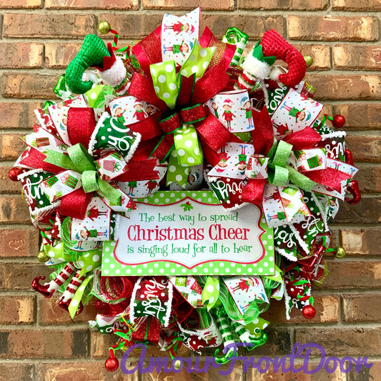 Elf Christmas Wreath, Elf Holiday Decor, Christmas Wreath, Christmas Door Hanger, Elf Christmas Decor, Christmas Jingle Wreath, Elf Decor 2024