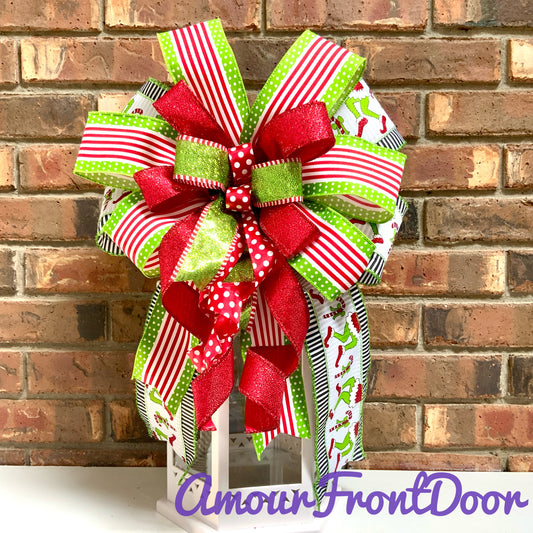 Christmas Bow for Lanterns, Grinch Bow, Christmas Mailbox Decor, Grinch Decor, Christmas Sconce Bow, Christmas Bow For Wreaths, 2024