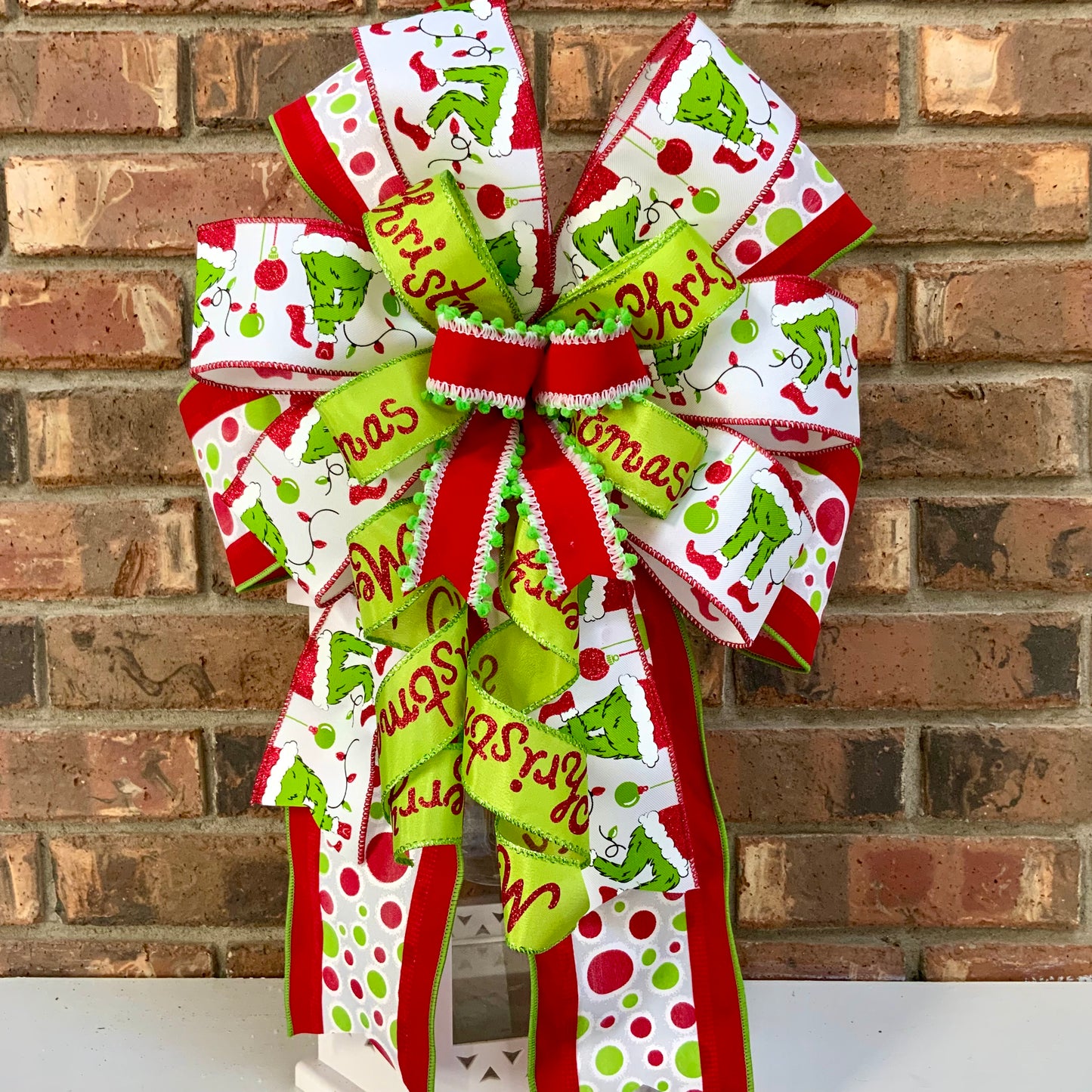 Christmas Bow for Lanterns, Grinch Bow, Christmas Mailbox Decor, Grinch Decor, Christmas Sconce Bow, Christmas Bow For Wreaths, 2024