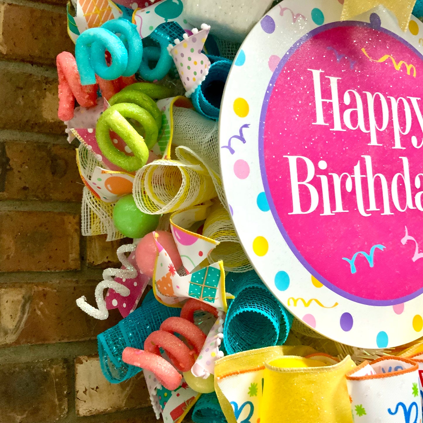 Happy Birthday Swag - Cupcake Ice Cream Cake Door Hanger | Bright Blue Pink Yellow Party Decor | Custom Order