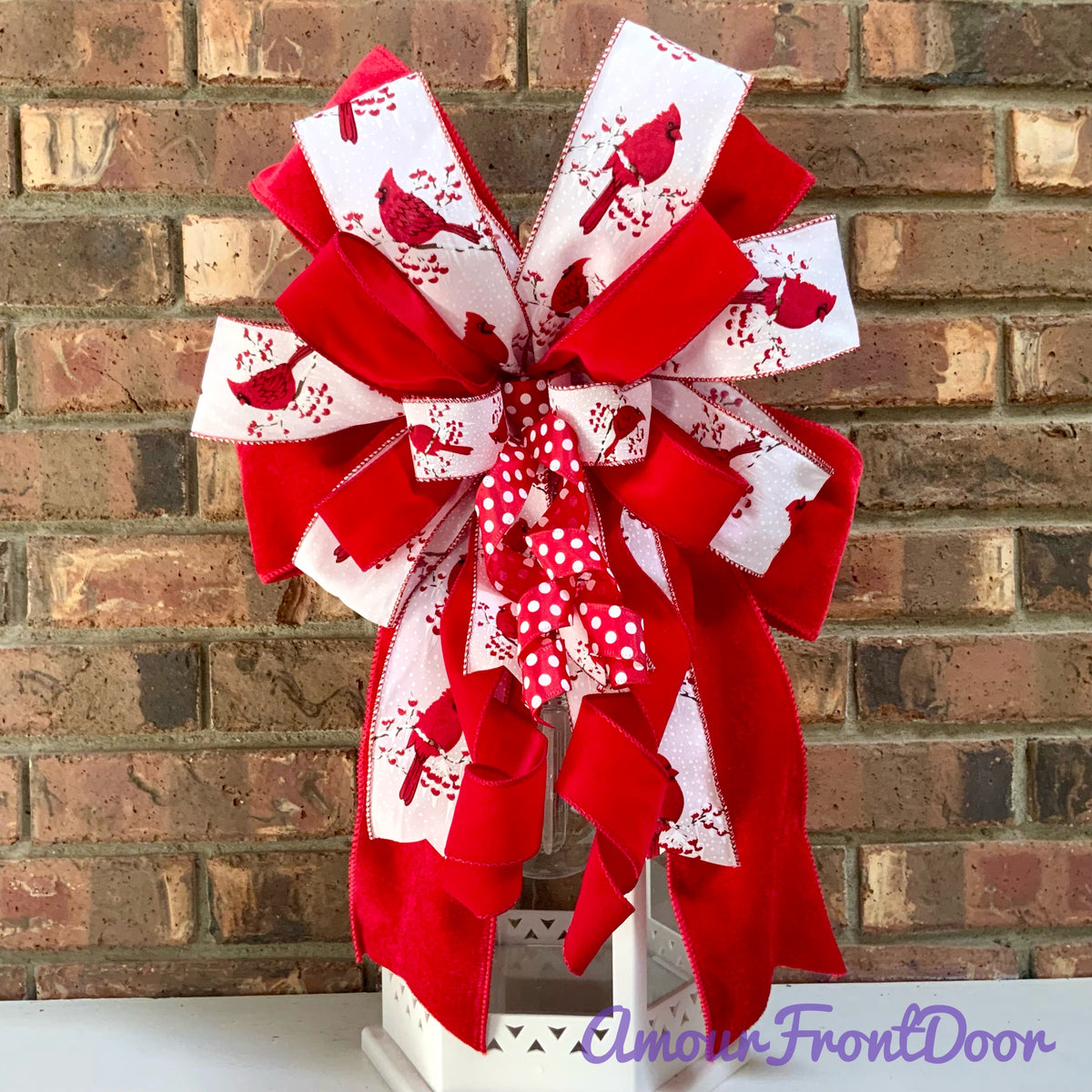 Red Cardinal Christmas Bow for Lanterns, Wreaths & Mailboxes | Winter Holiday Sconce Bow 2026